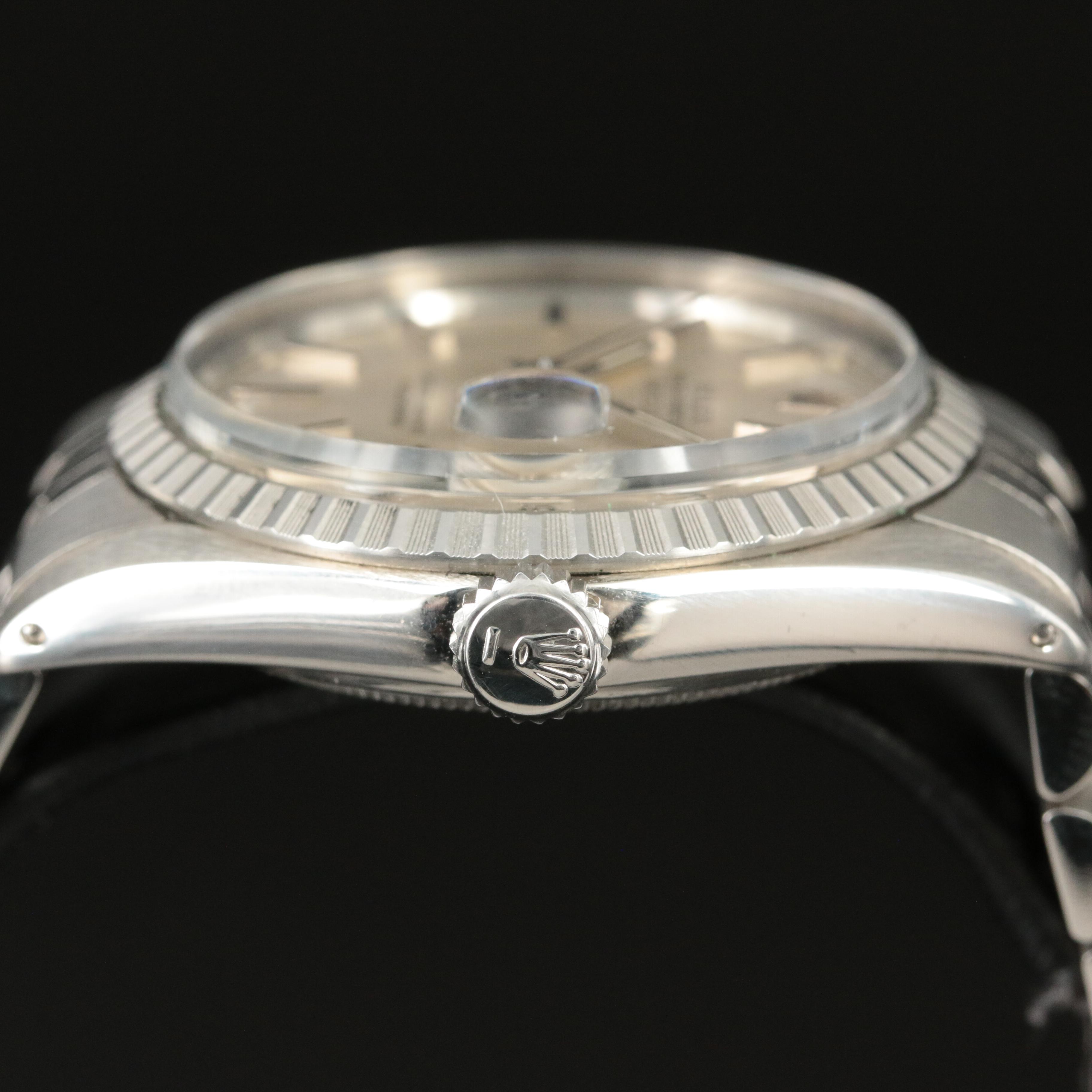 1973 Rolex Datejust Engine-Turned Bezel, Pie Pan Dial Watch