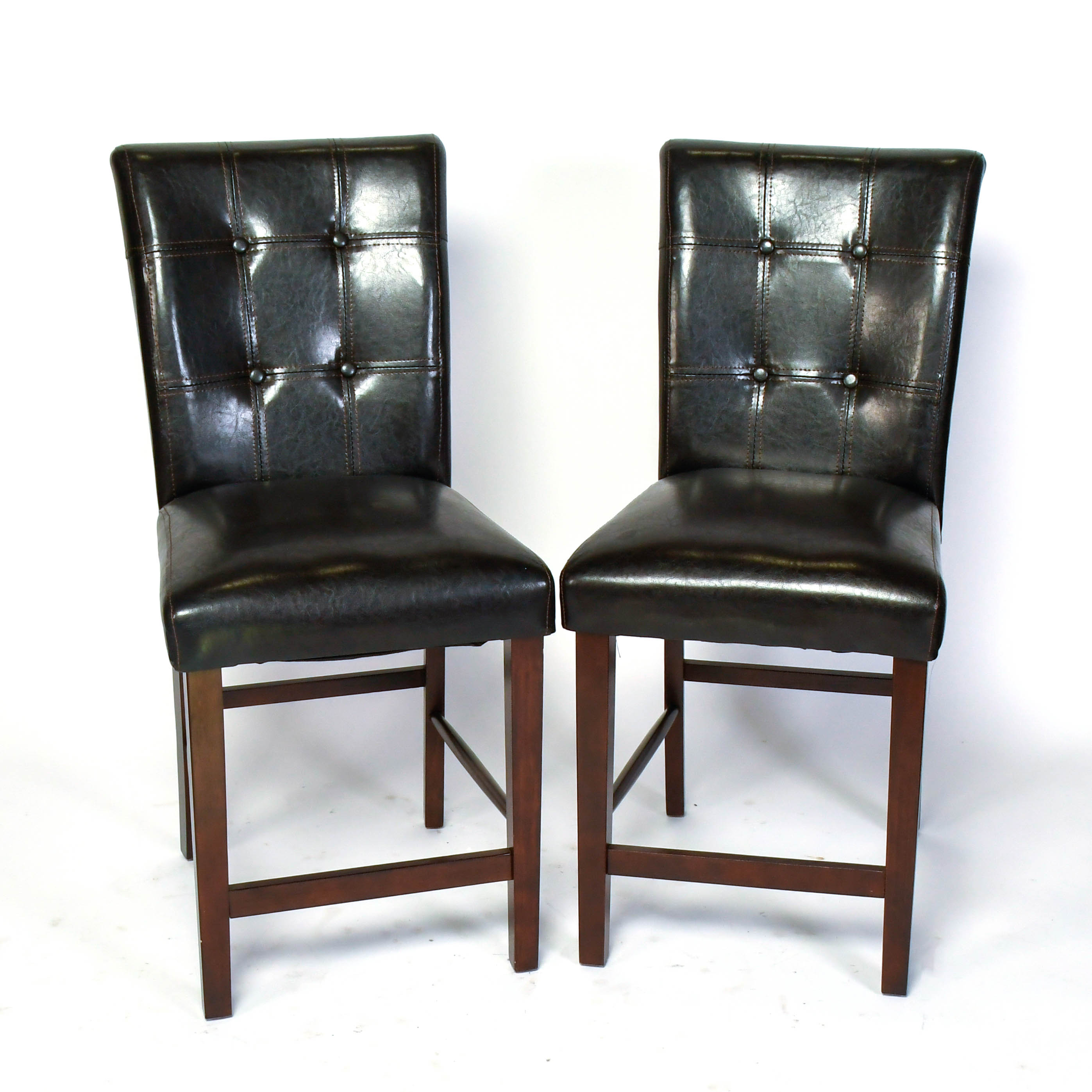 Pair of Top Stitched Tufted Counter Stools