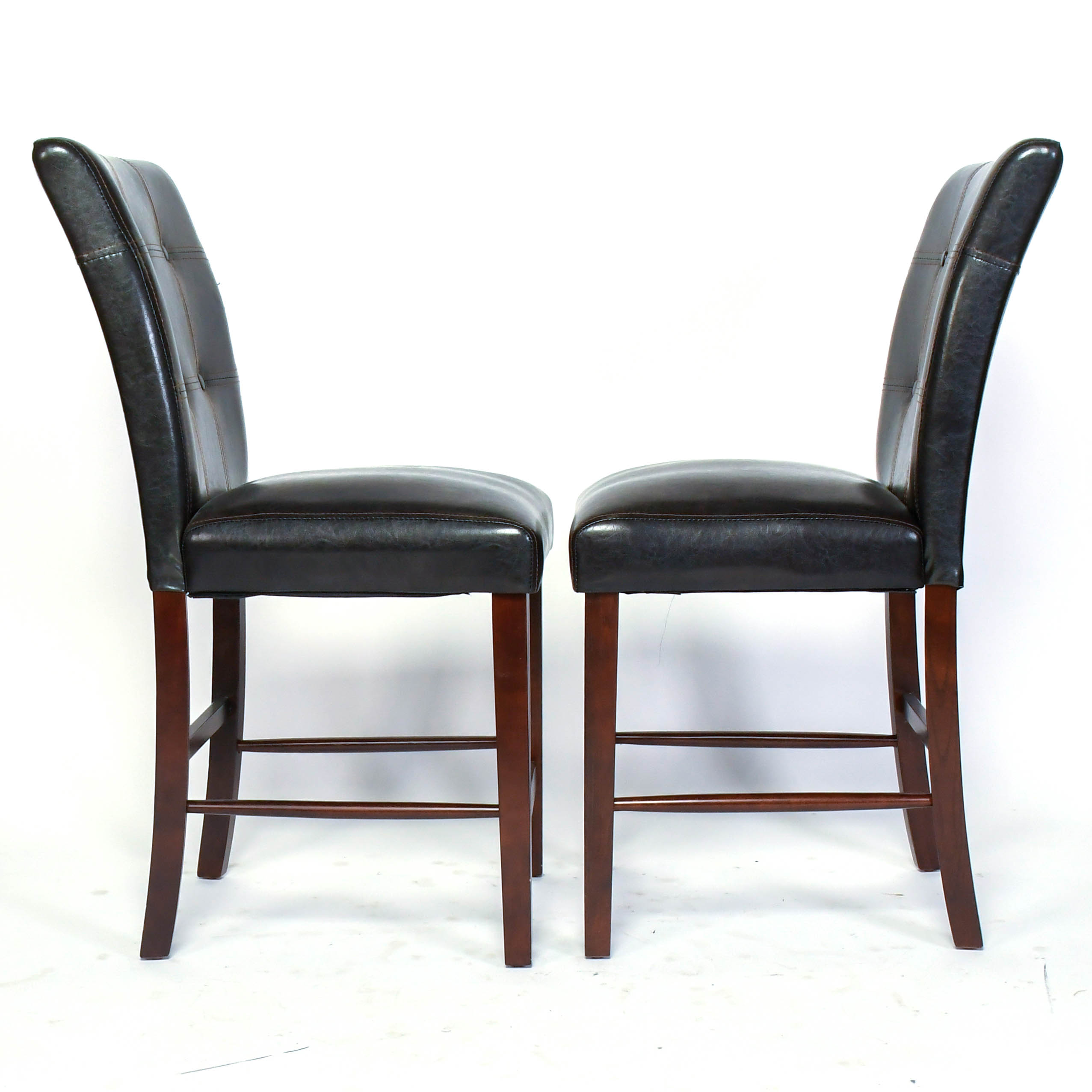 Pair of Top Stitched Tufted Counter Stools