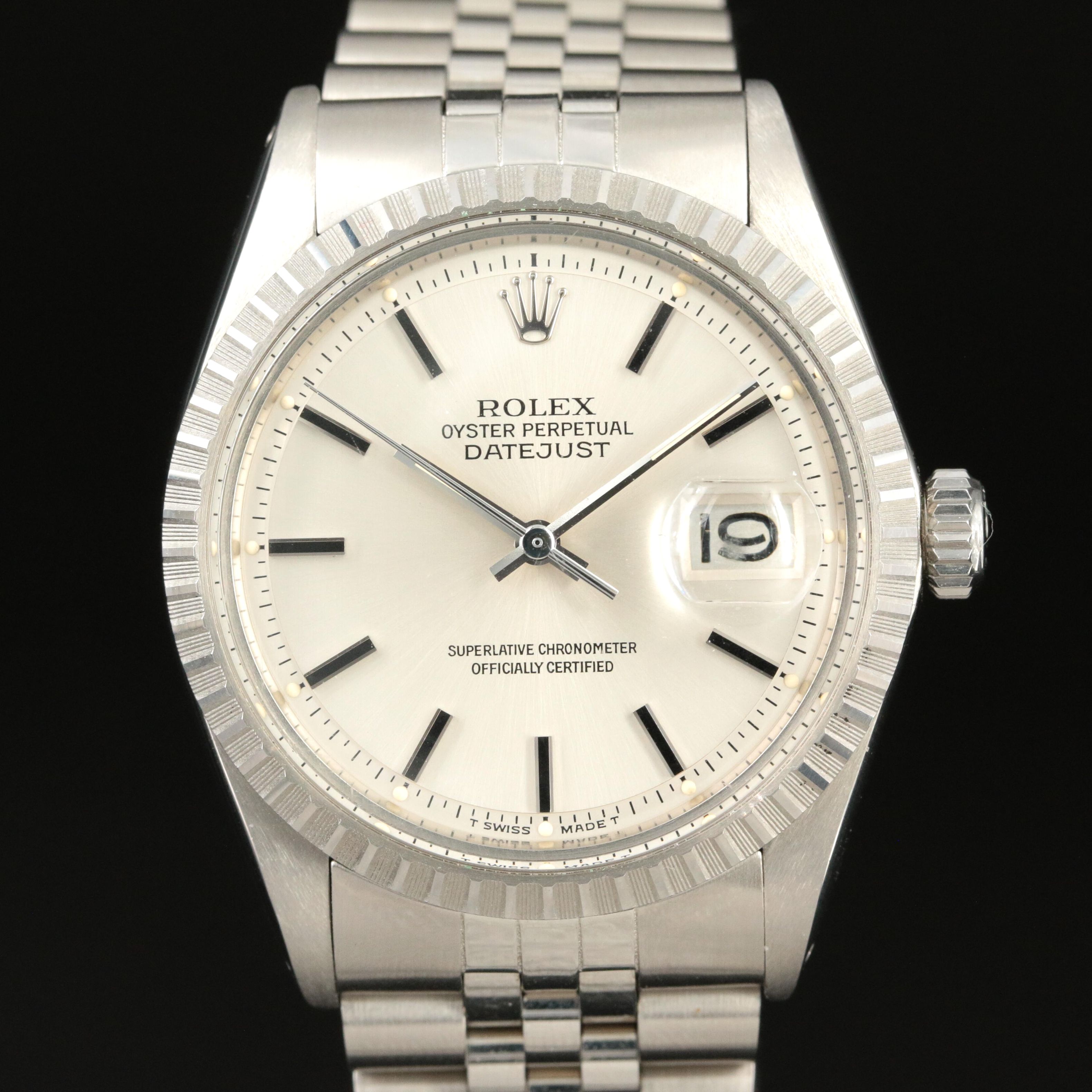 1973 Rolex Datejust Engine-Turned Bezel, Pie Pan Dial Watch