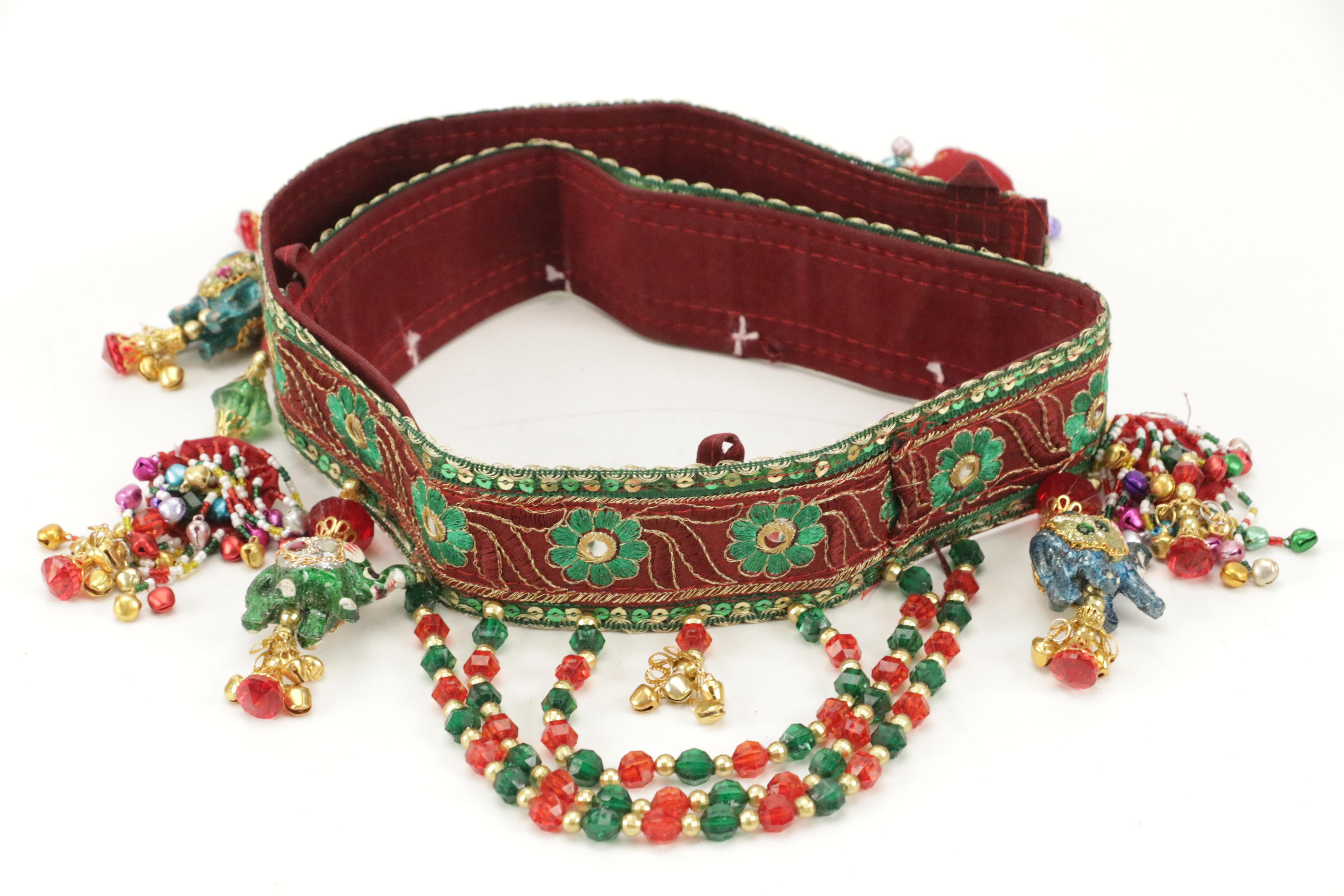 Indian Style Embellished Valance Set with Elephant Ornaments, Bells, and Beads