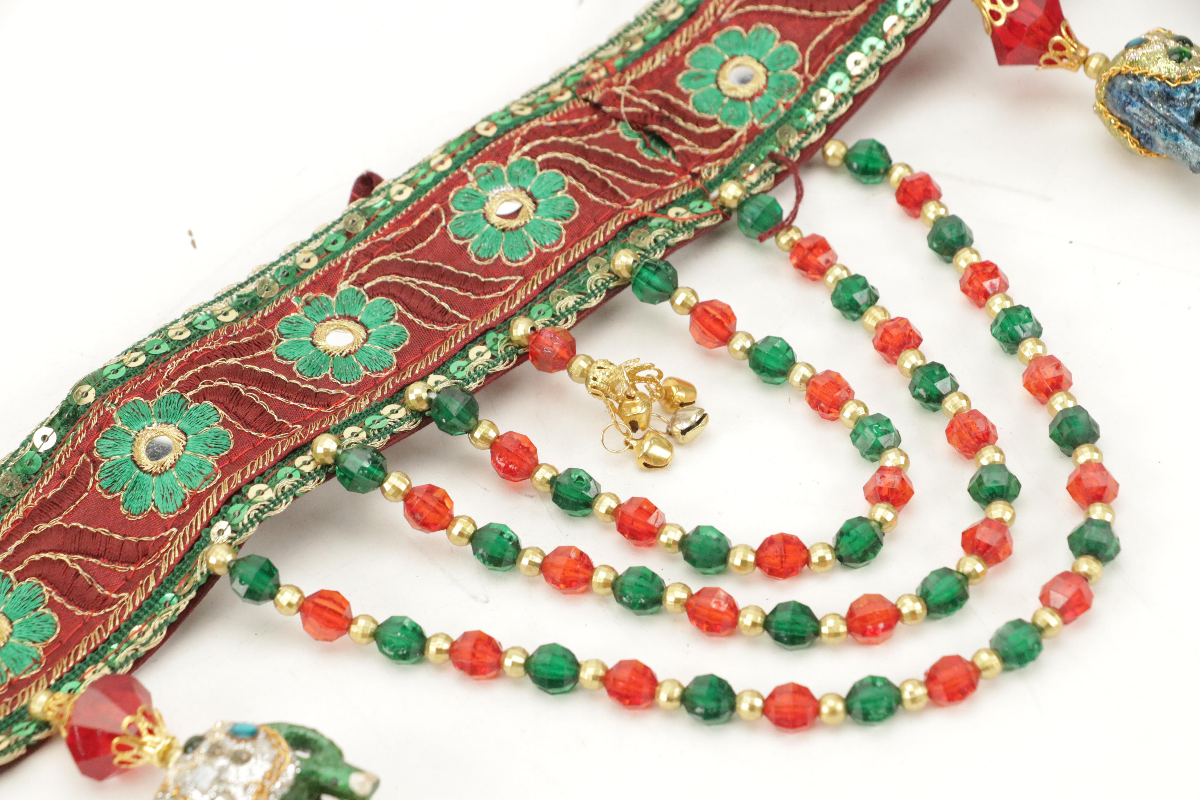 Indian Style Embellished Valance Set with Elephant Ornaments, Bells, and Beads