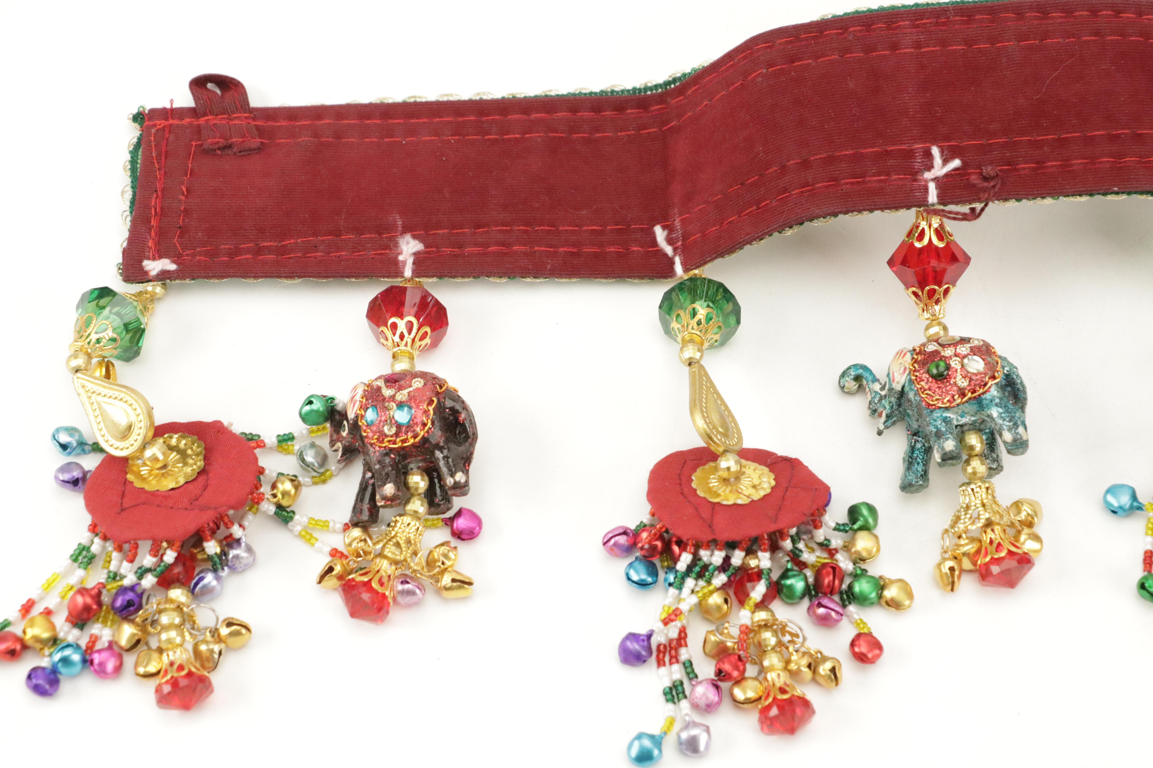 Indian Style Embellished Valance Set with Elephant Ornaments, Bells, and Beads