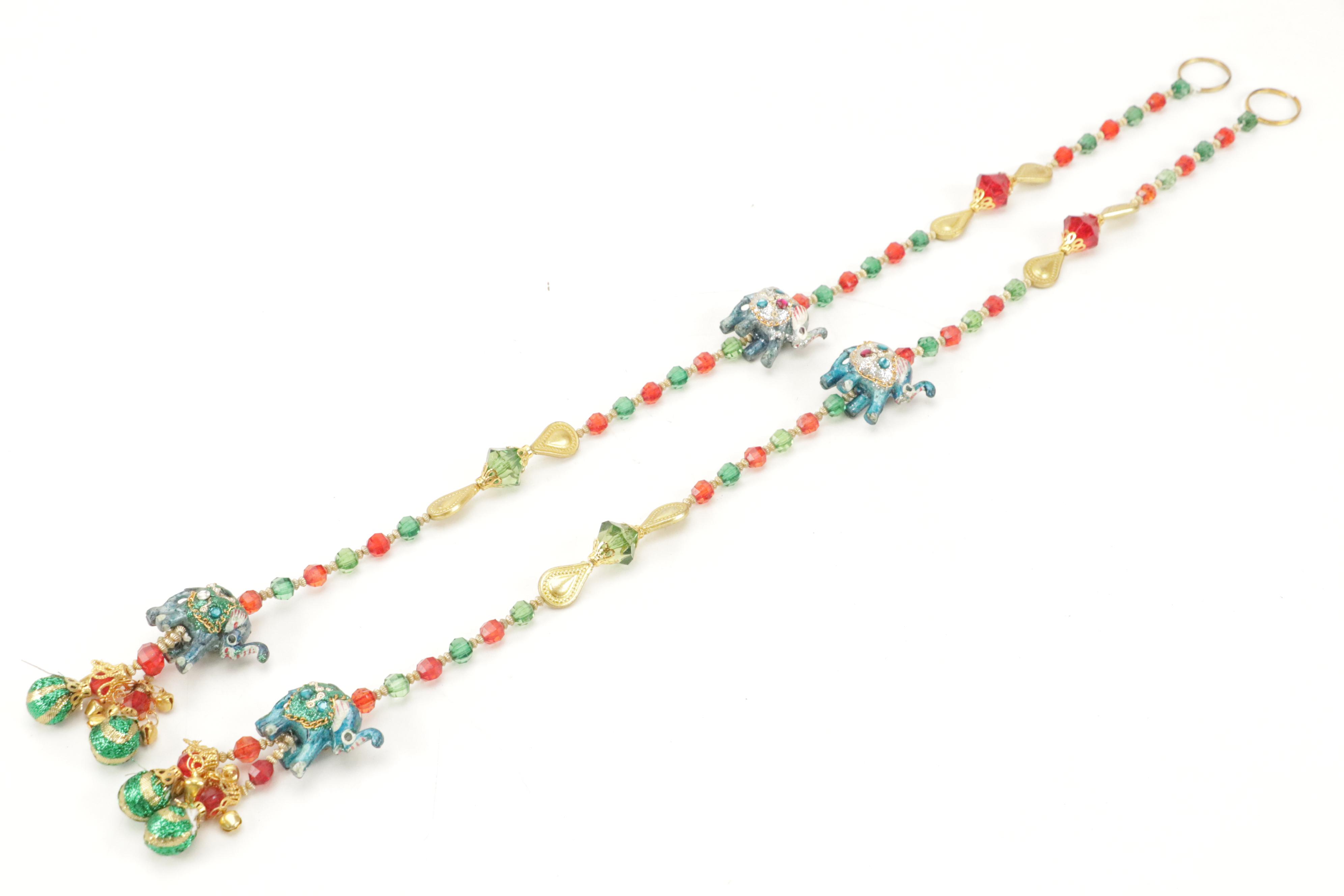 Indian Style Embellished Valance Set with Elephant Ornaments, Bells, and Beads