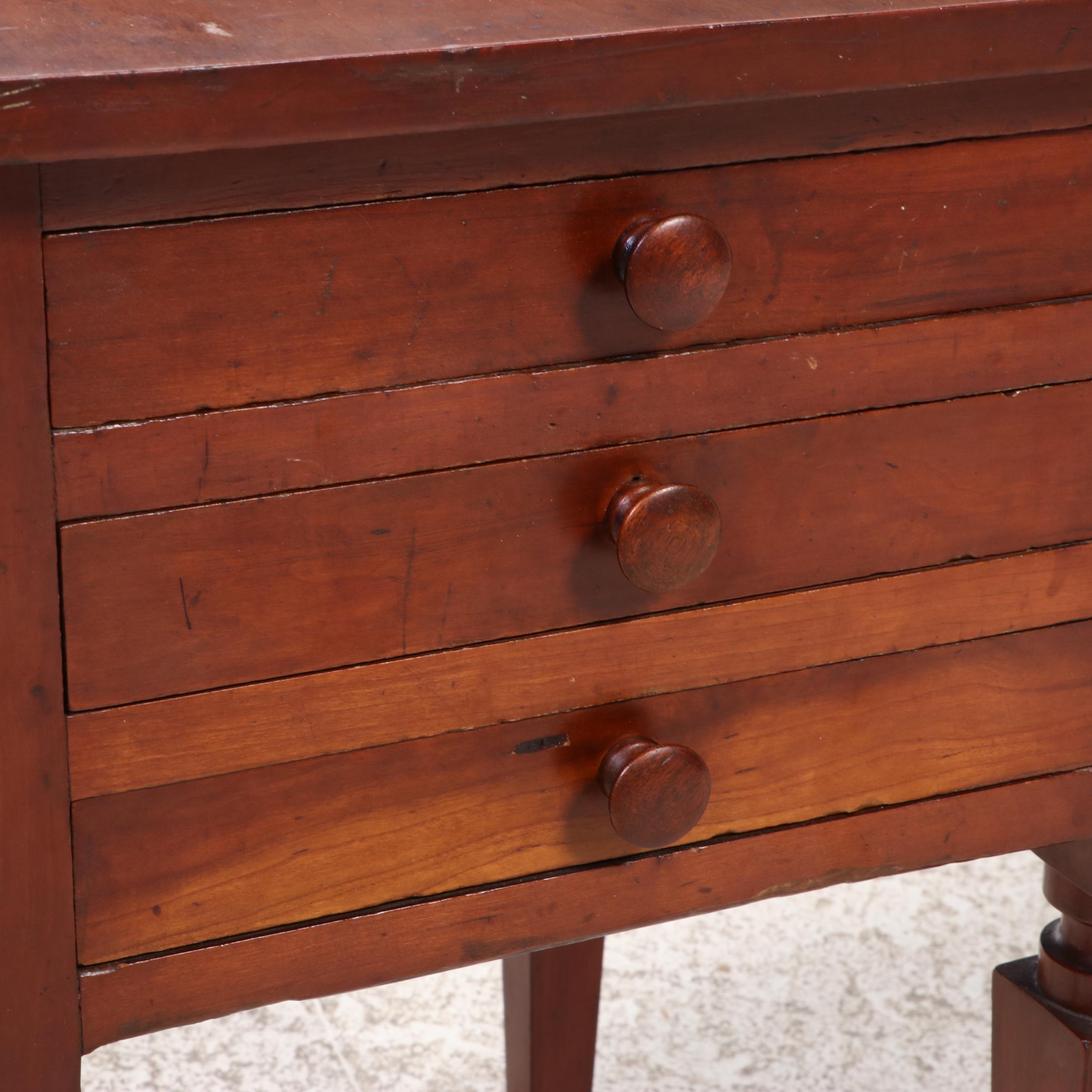 Eaton, Ohio Cherrywood Three-Drawer Drop-Leaf Side Table, signed, 19th Century