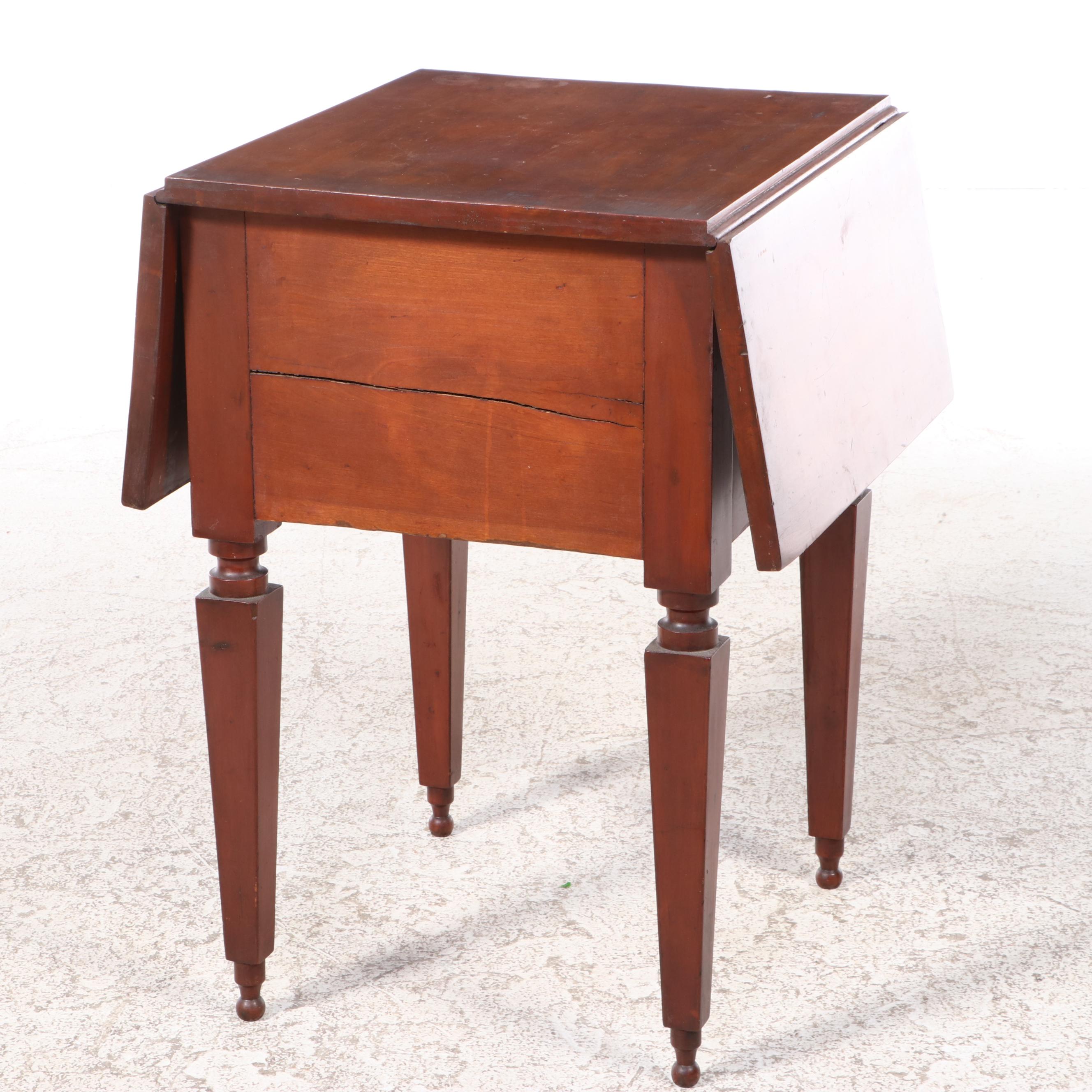 Eaton, Ohio Cherrywood Three-Drawer Drop-Leaf Side Table, signed, 19th Century