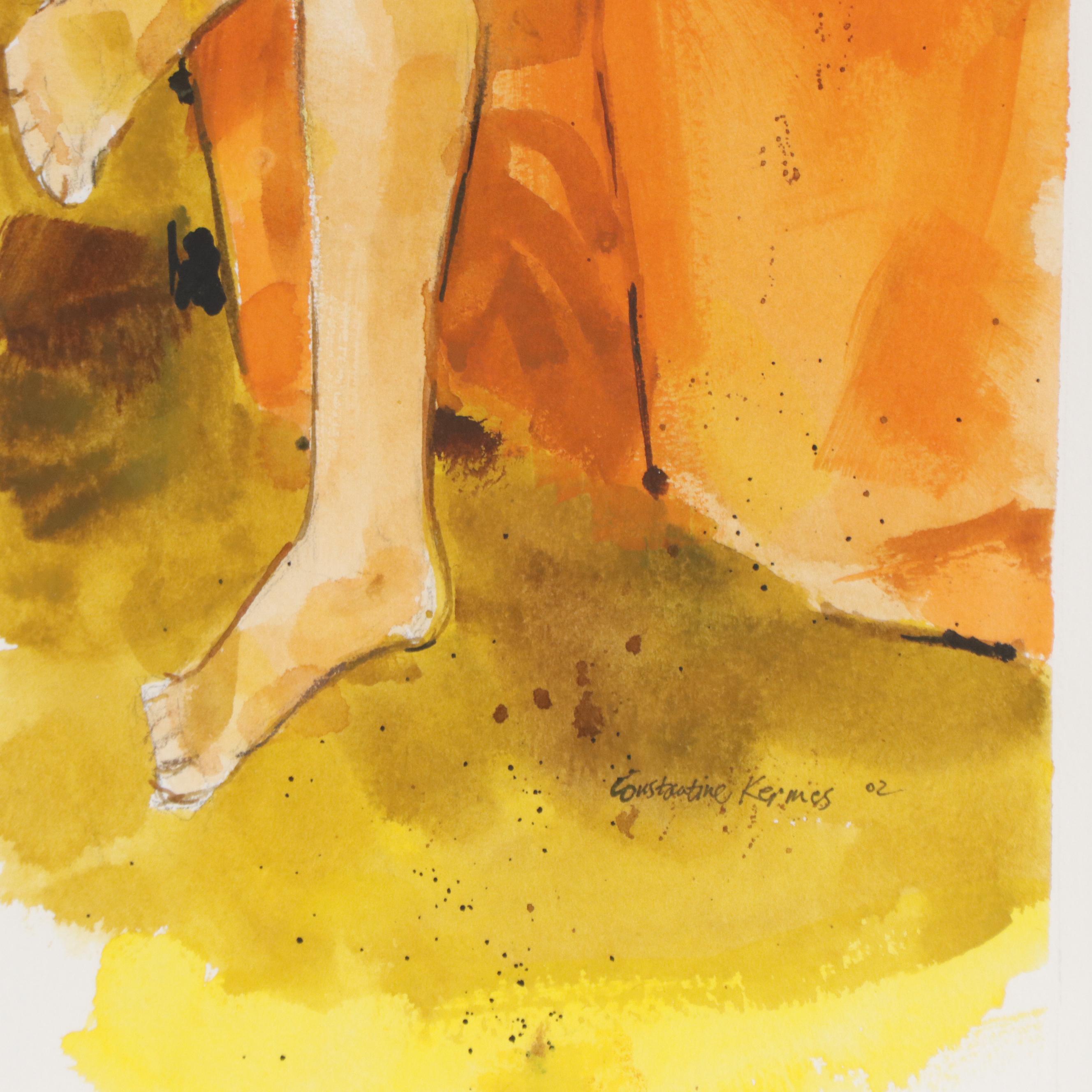 Constantine Kermes Figurative Watercolor Painting "Muse Awakening