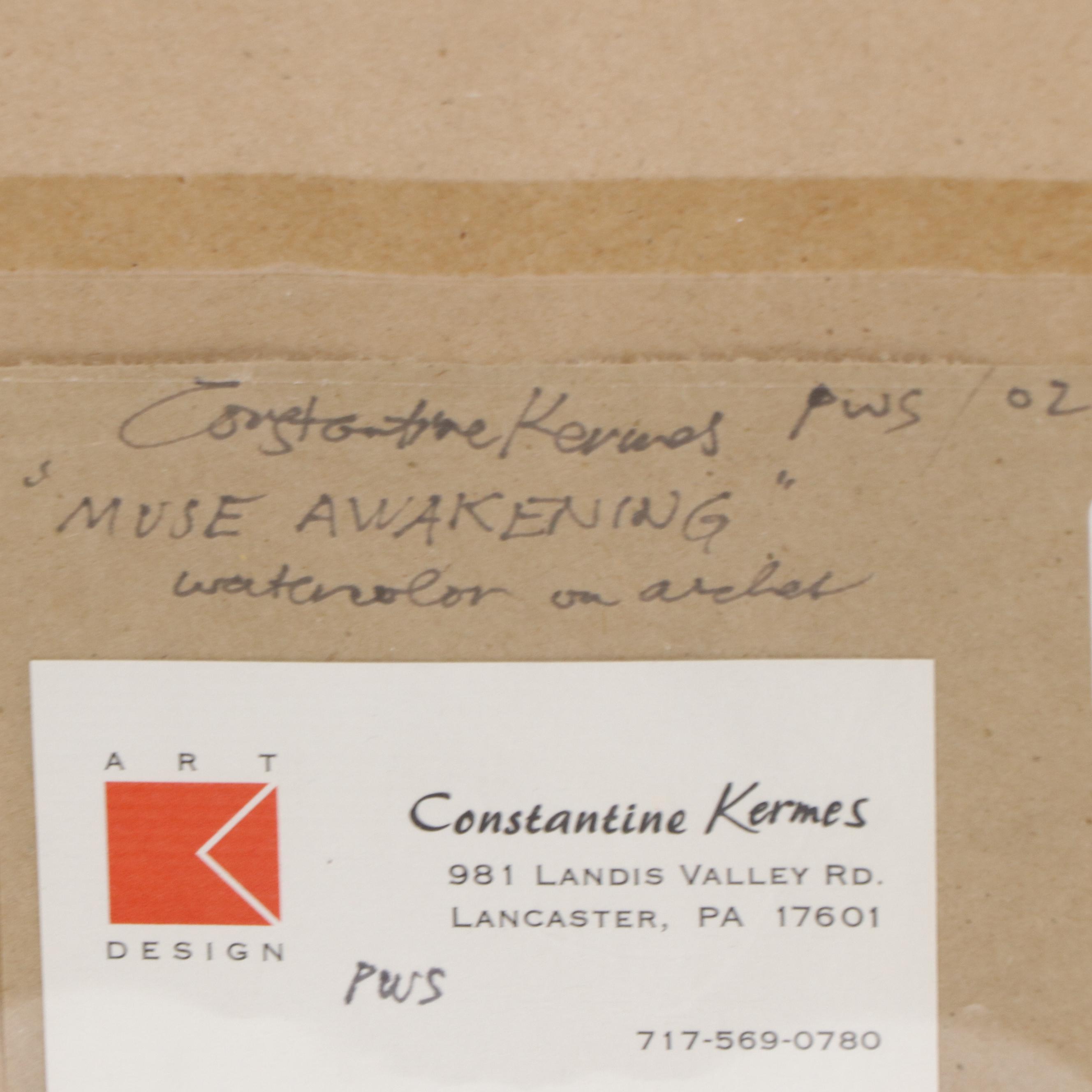 Constantine Kermes Figurative Watercolor Painting "Muse Awakening