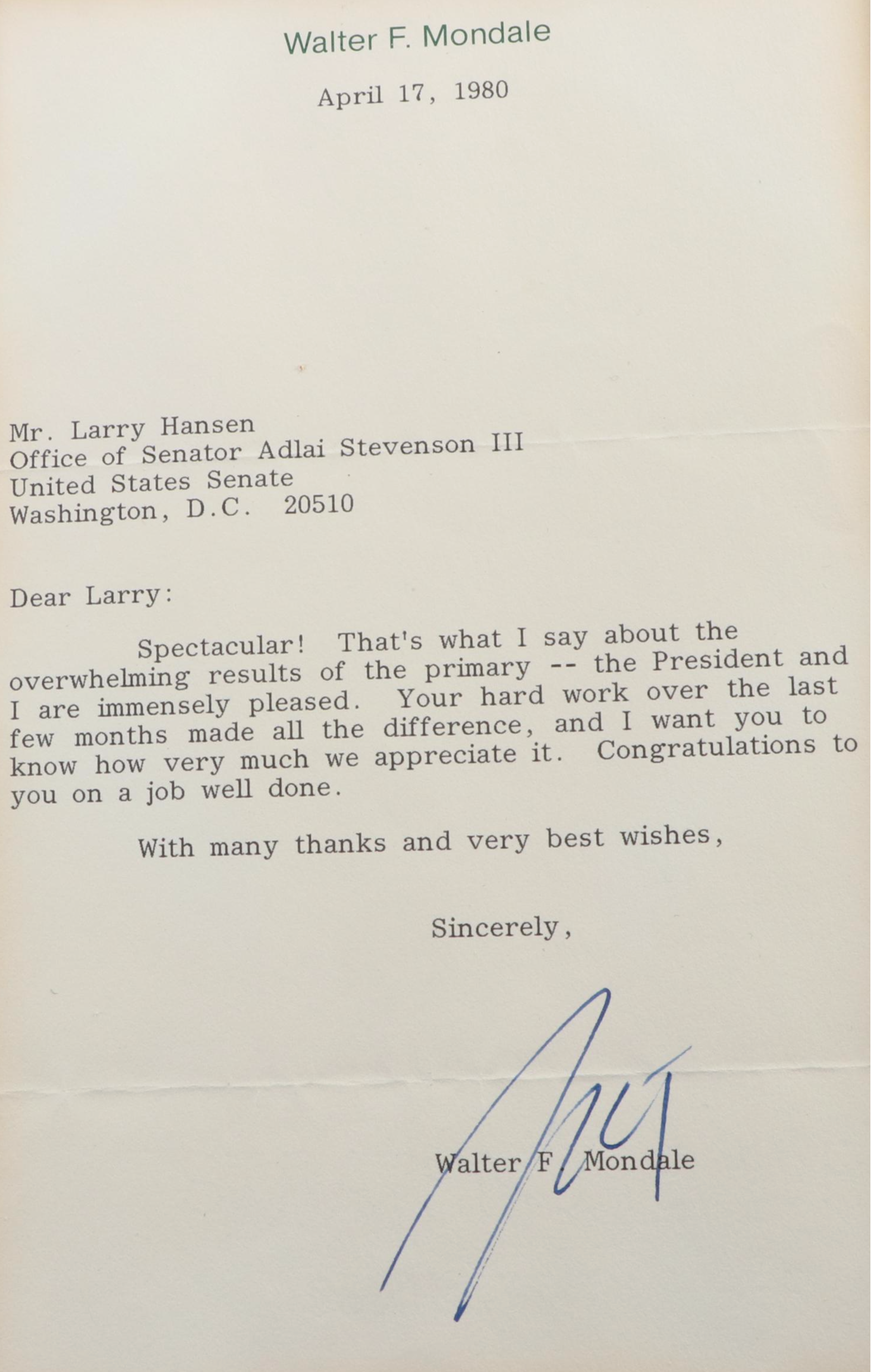 Jimmy Carter, Walter Mondale and George Bush Signed Prints with Letters, More