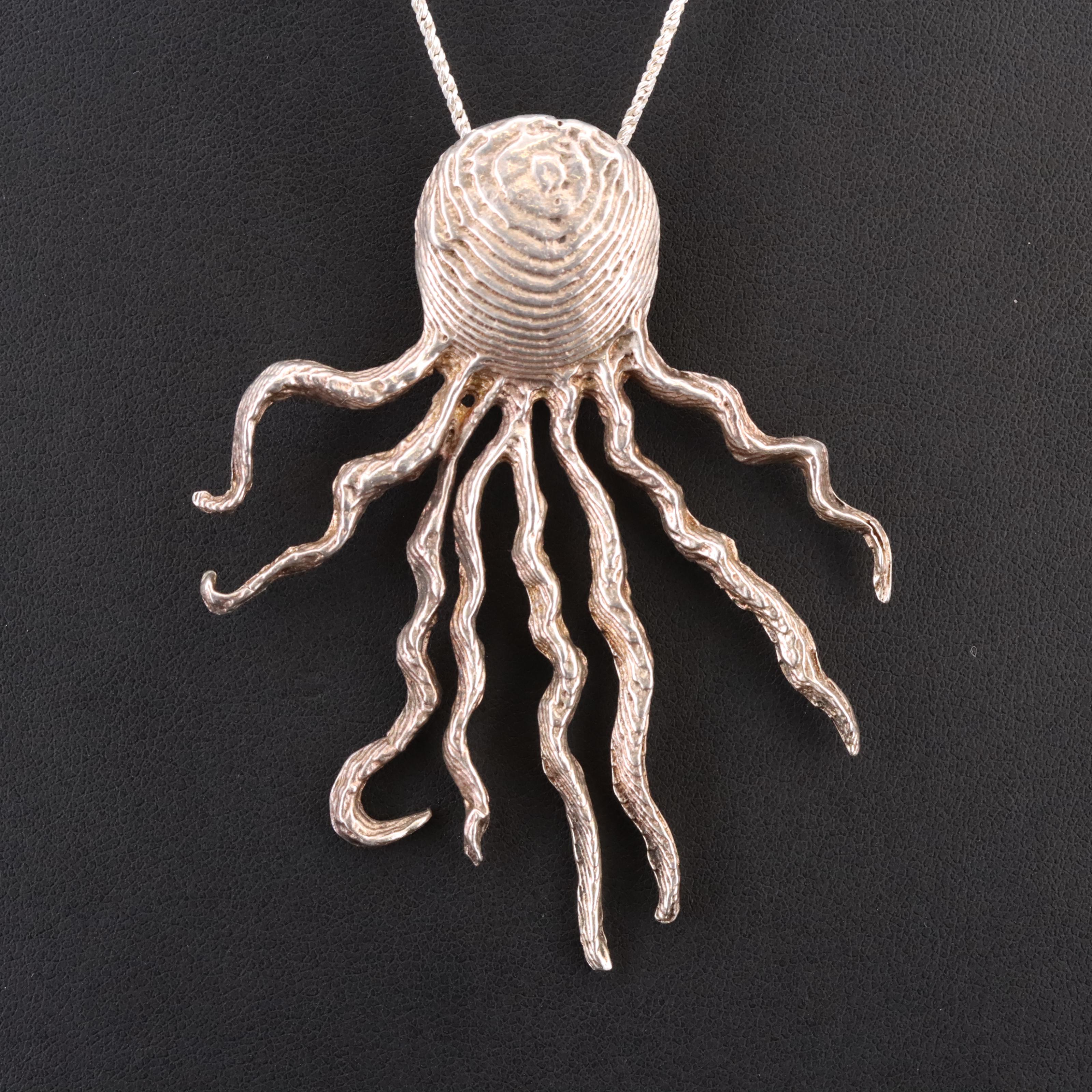 Sterling Stylized Octopus Pendant Necklace