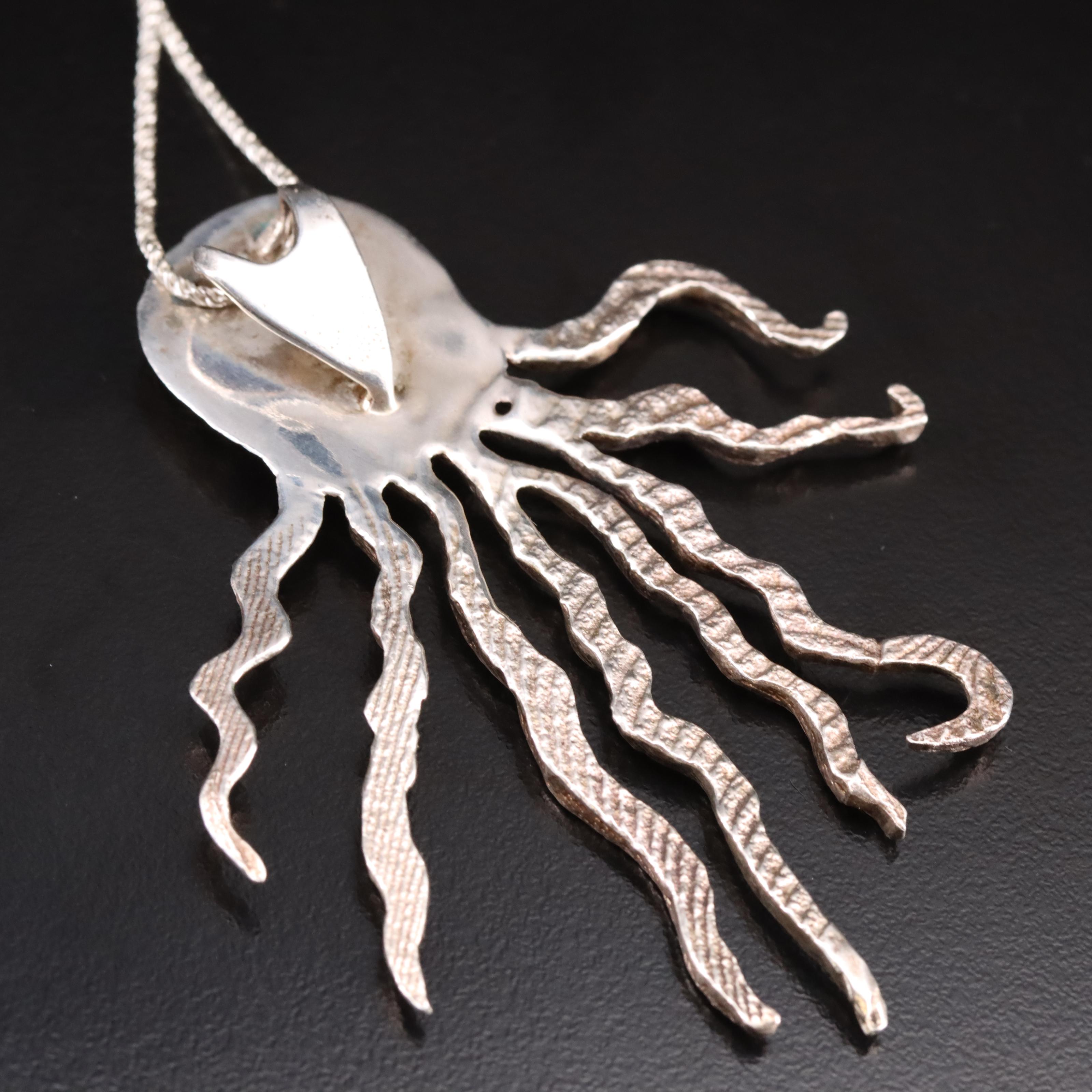Sterling Stylized Octopus Pendant Necklace