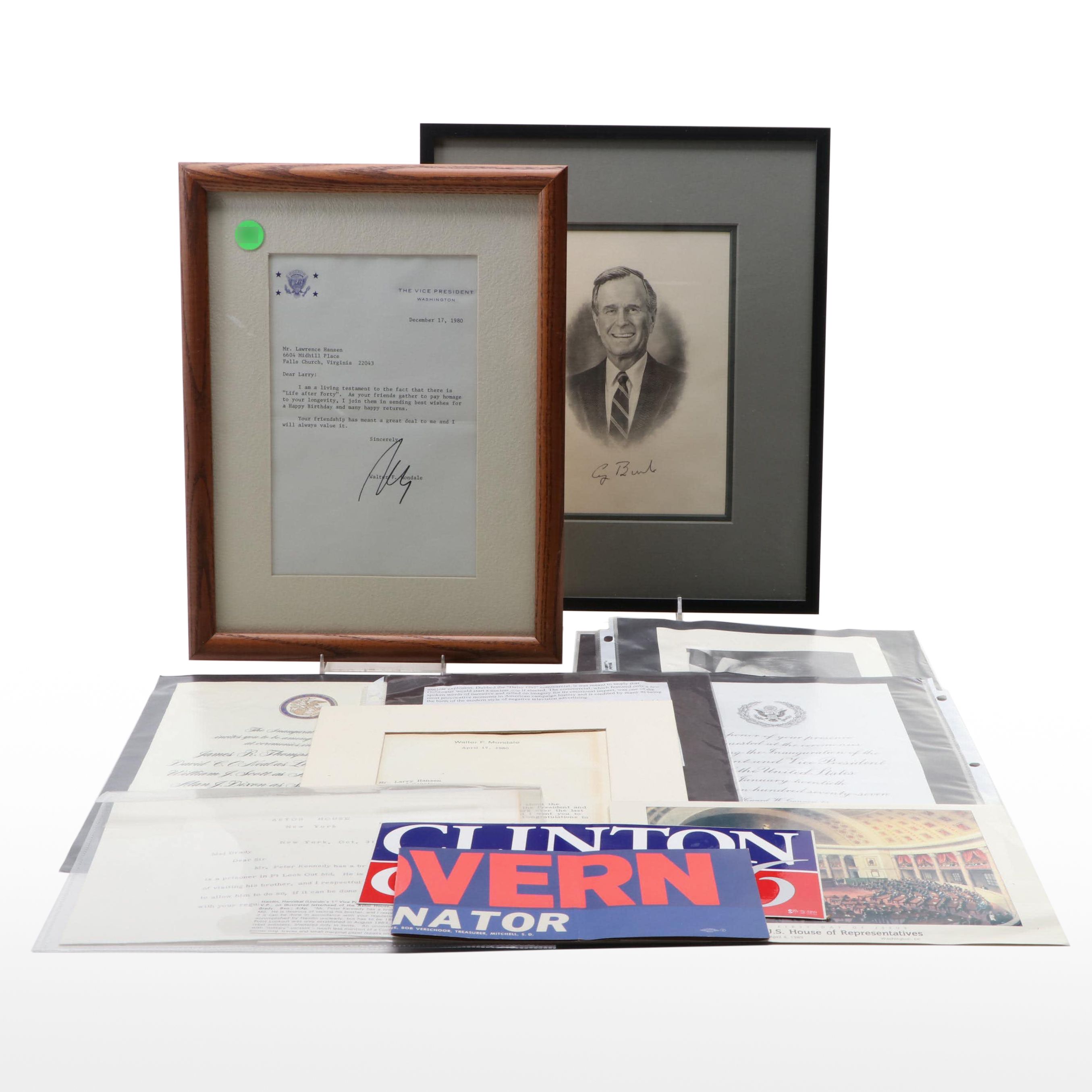 Jimmy Carter, Walter Mondale and George Bush Signed Prints with Letters, More