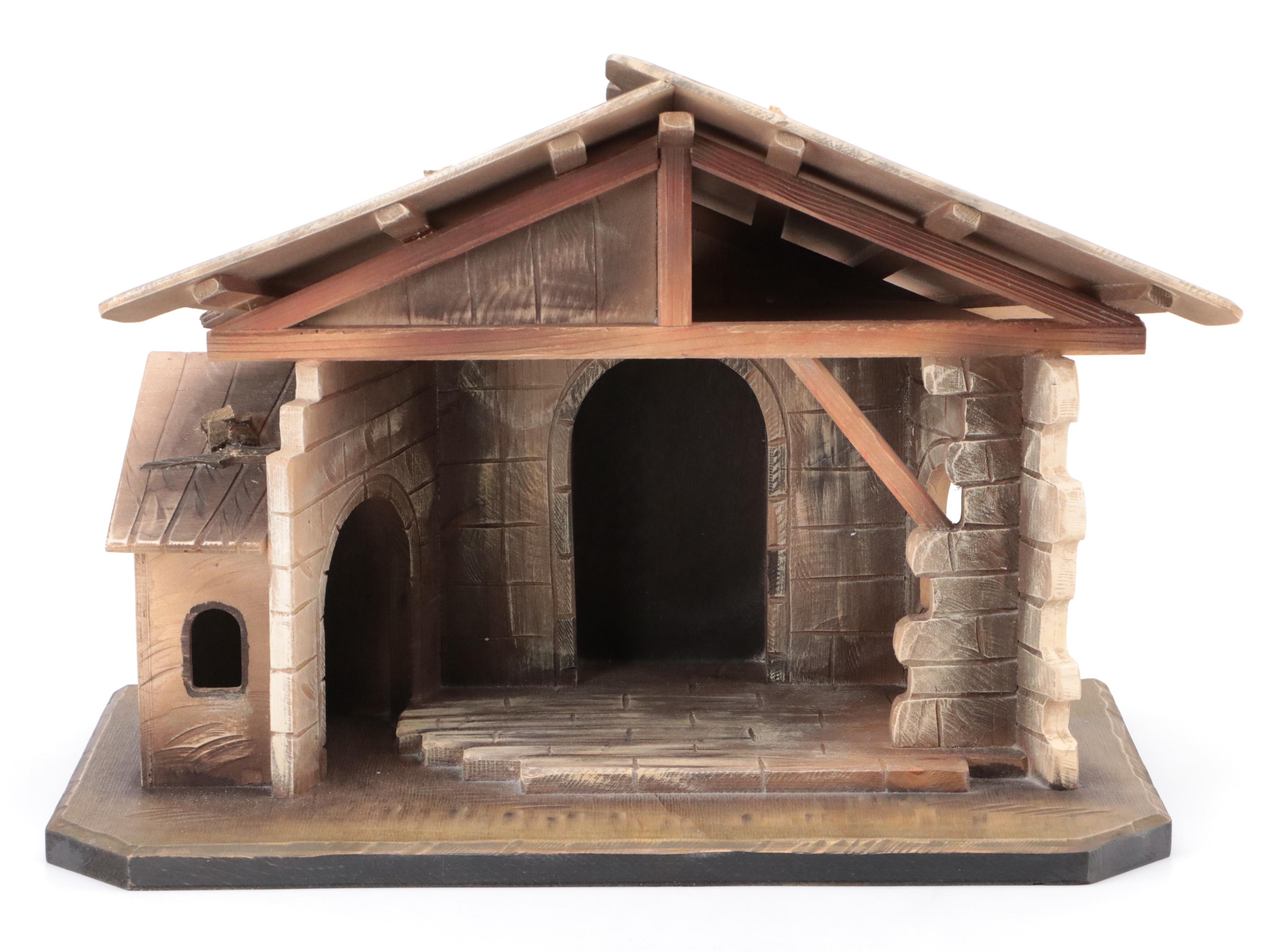 ANRI Italian Hand-Carved Wooden Nativity With Creche and Collectors Book
