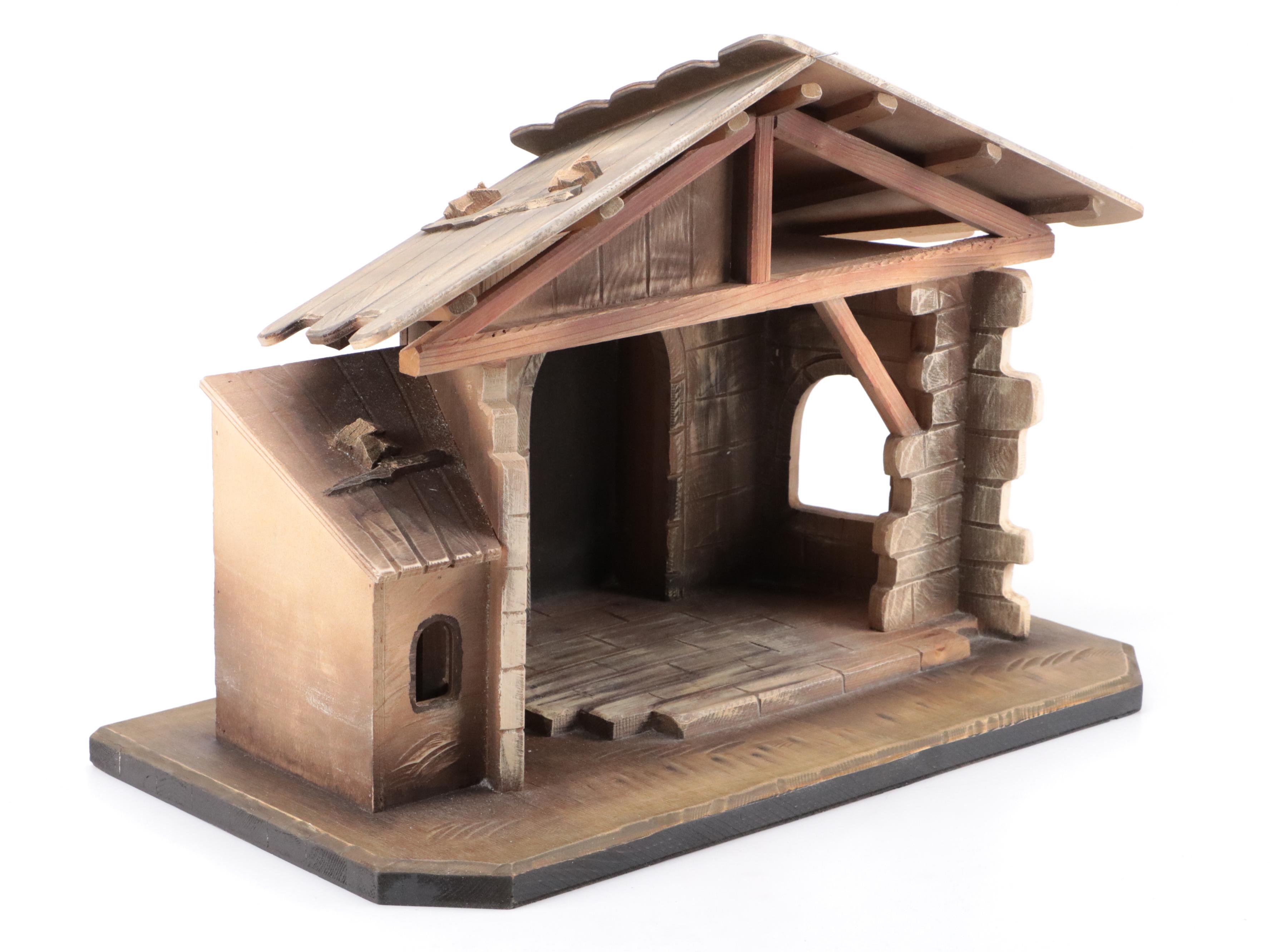 ANRI Italian Hand-Carved Wooden Nativity With Creche and Collectors Book