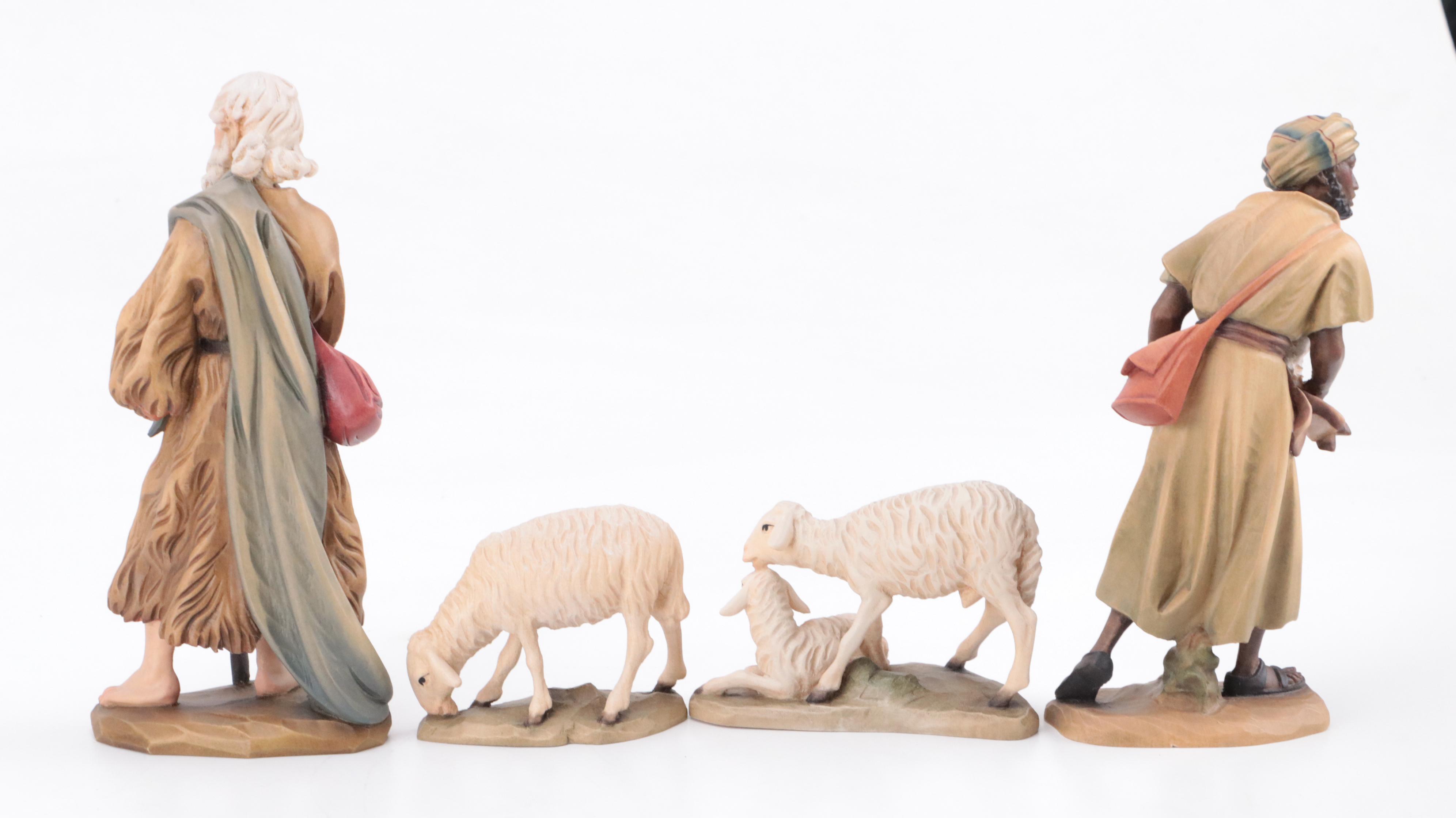 ANRI Italian Hand-Carved Wooden Nativity With Creche and Collectors Book