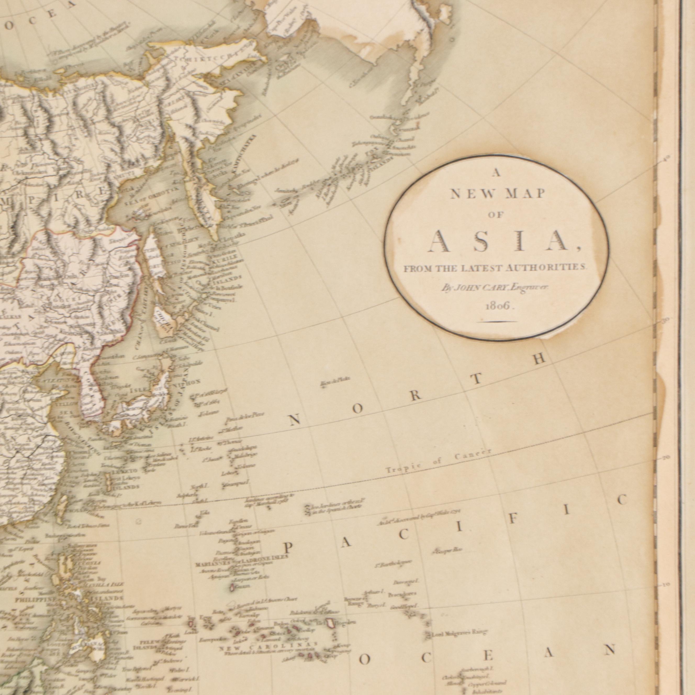 John Cary Map Engraving "A New Map of Asia," 1806