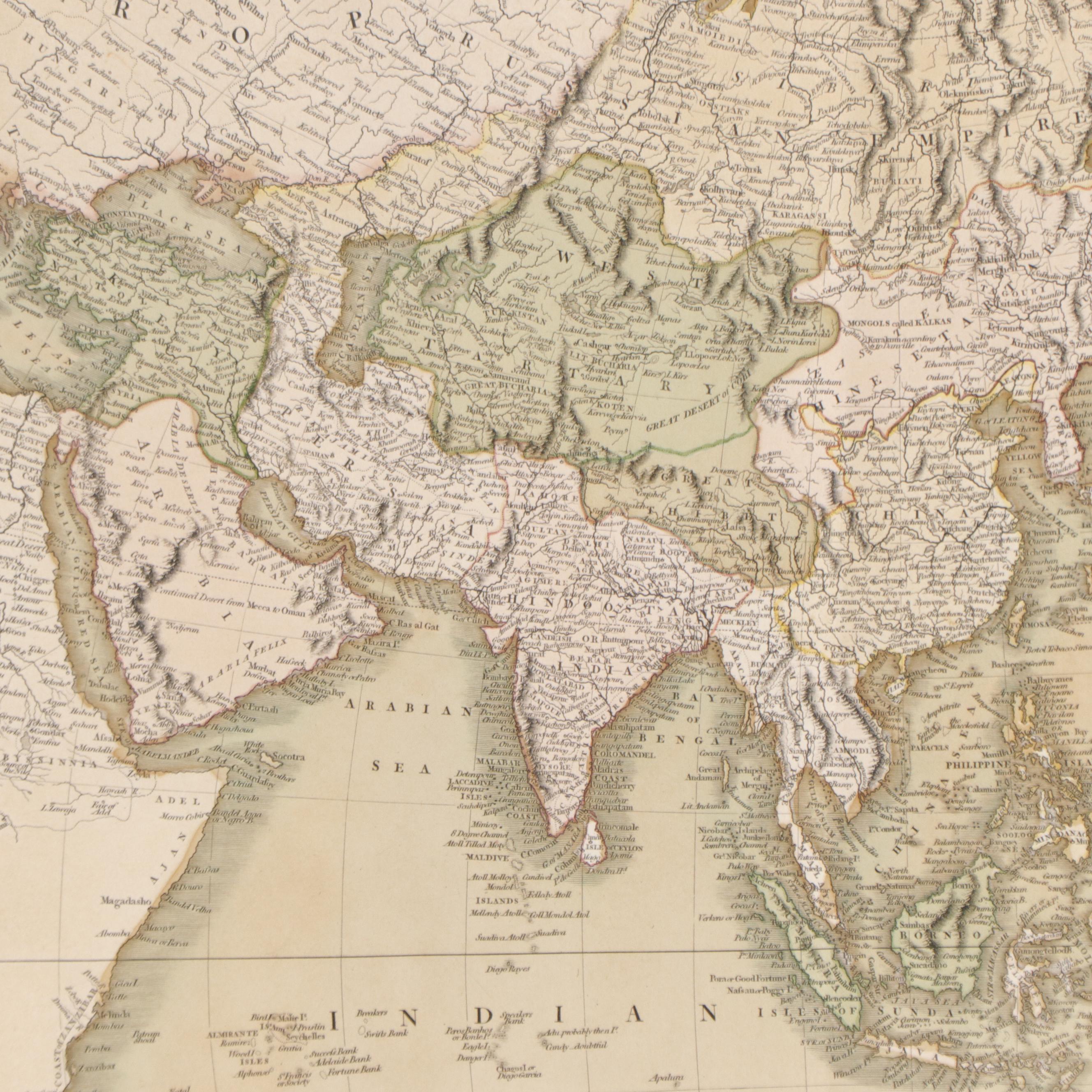 John Cary Map Engraving "A New Map of Asia," 1806