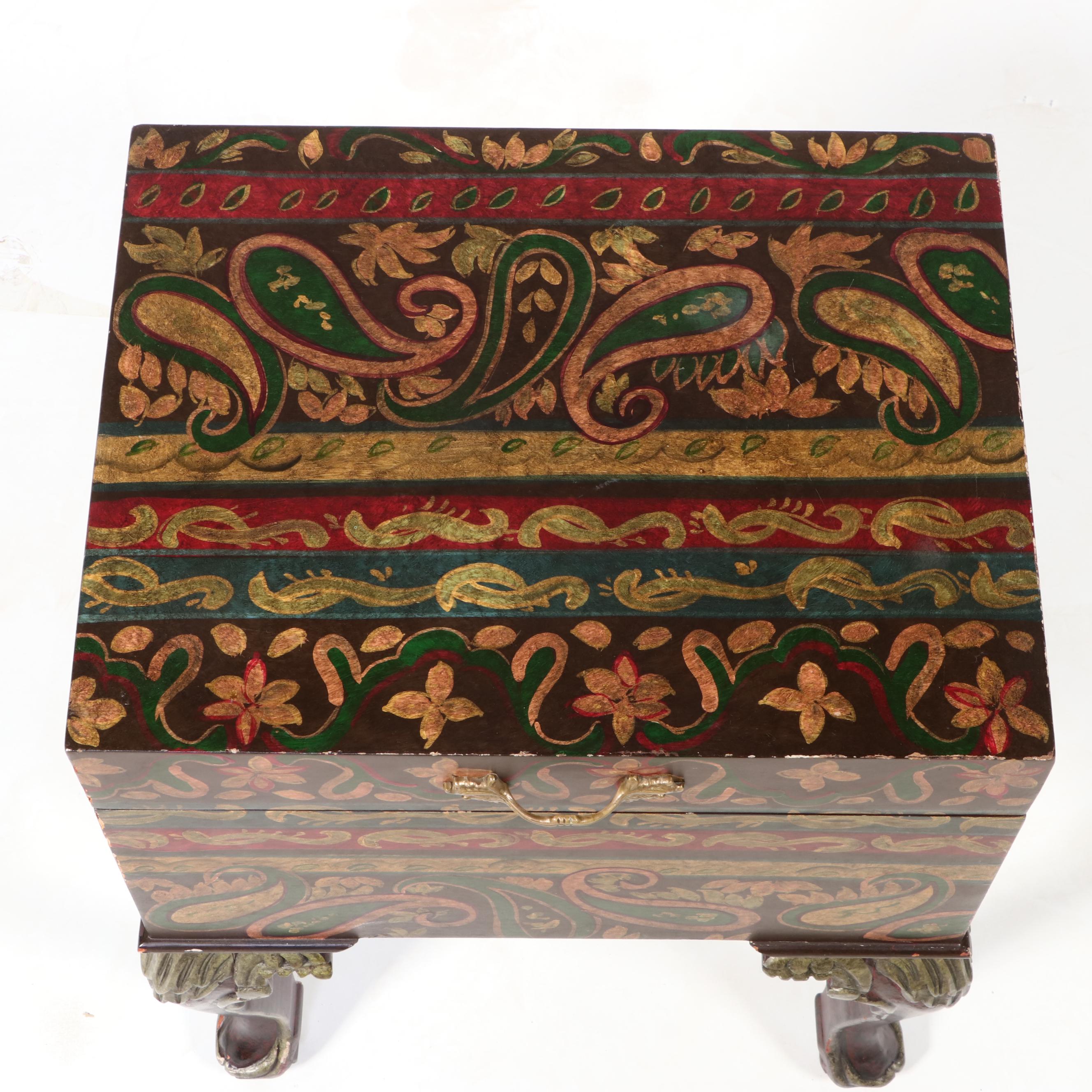 Paint-Decorated and Parcel-Gilt Lift-Lid Chest-on-Stand