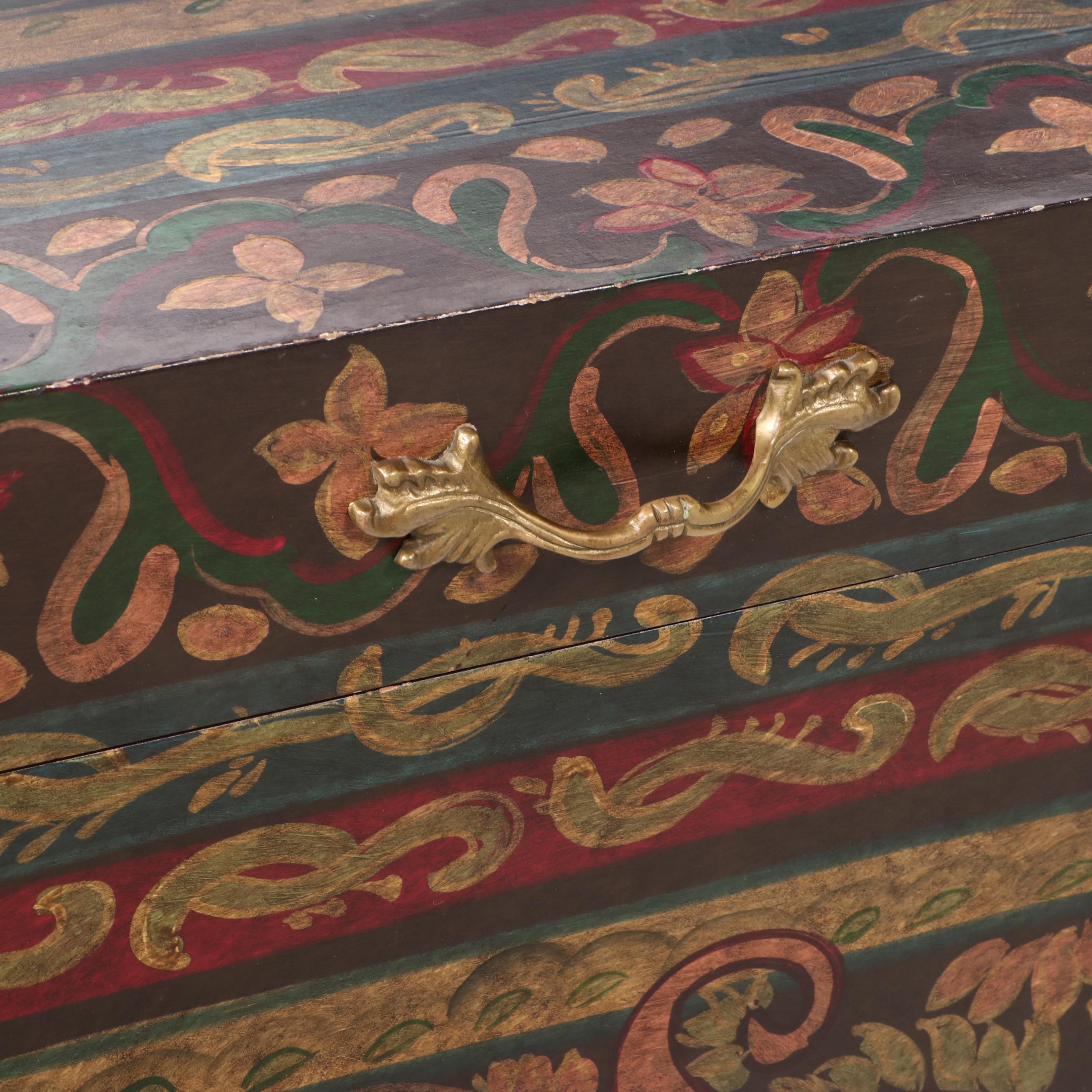 Paint-Decorated and Parcel-Gilt Lift-Lid Chest-on-Stand