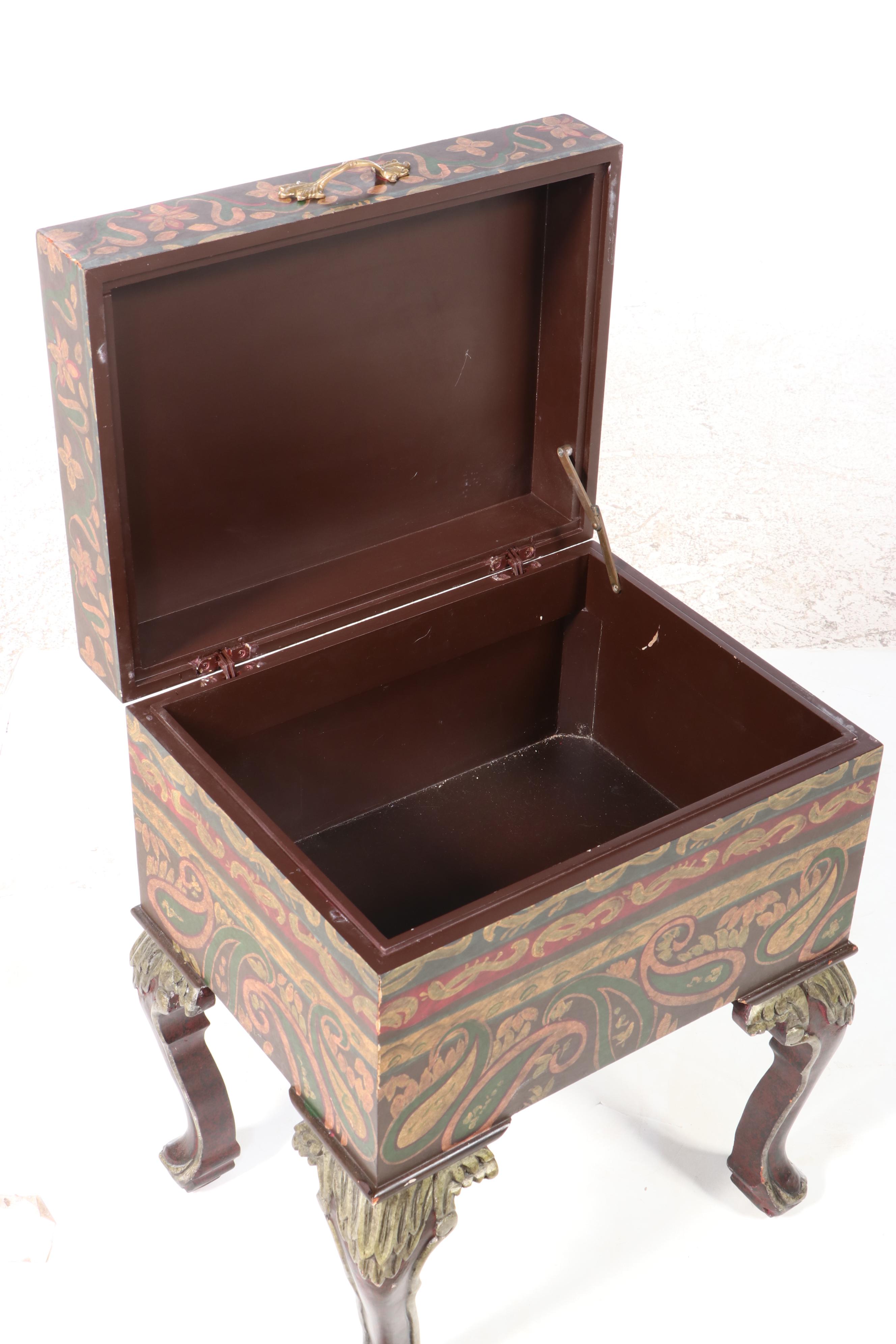 Paint-Decorated and Parcel-Gilt Lift-Lid Chest-on-Stand
