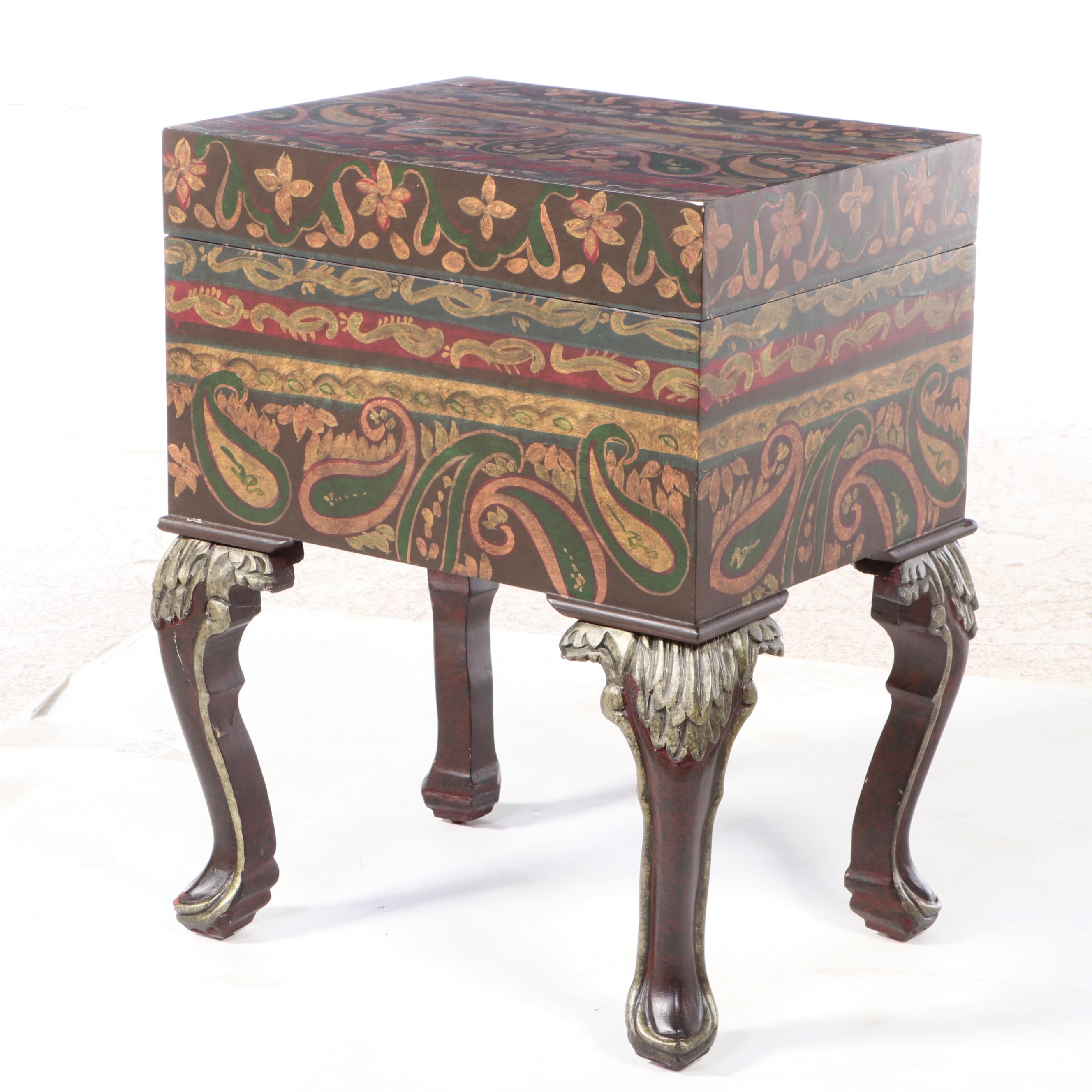 Paint-Decorated and Parcel-Gilt Lift-Lid Chest-on-Stand