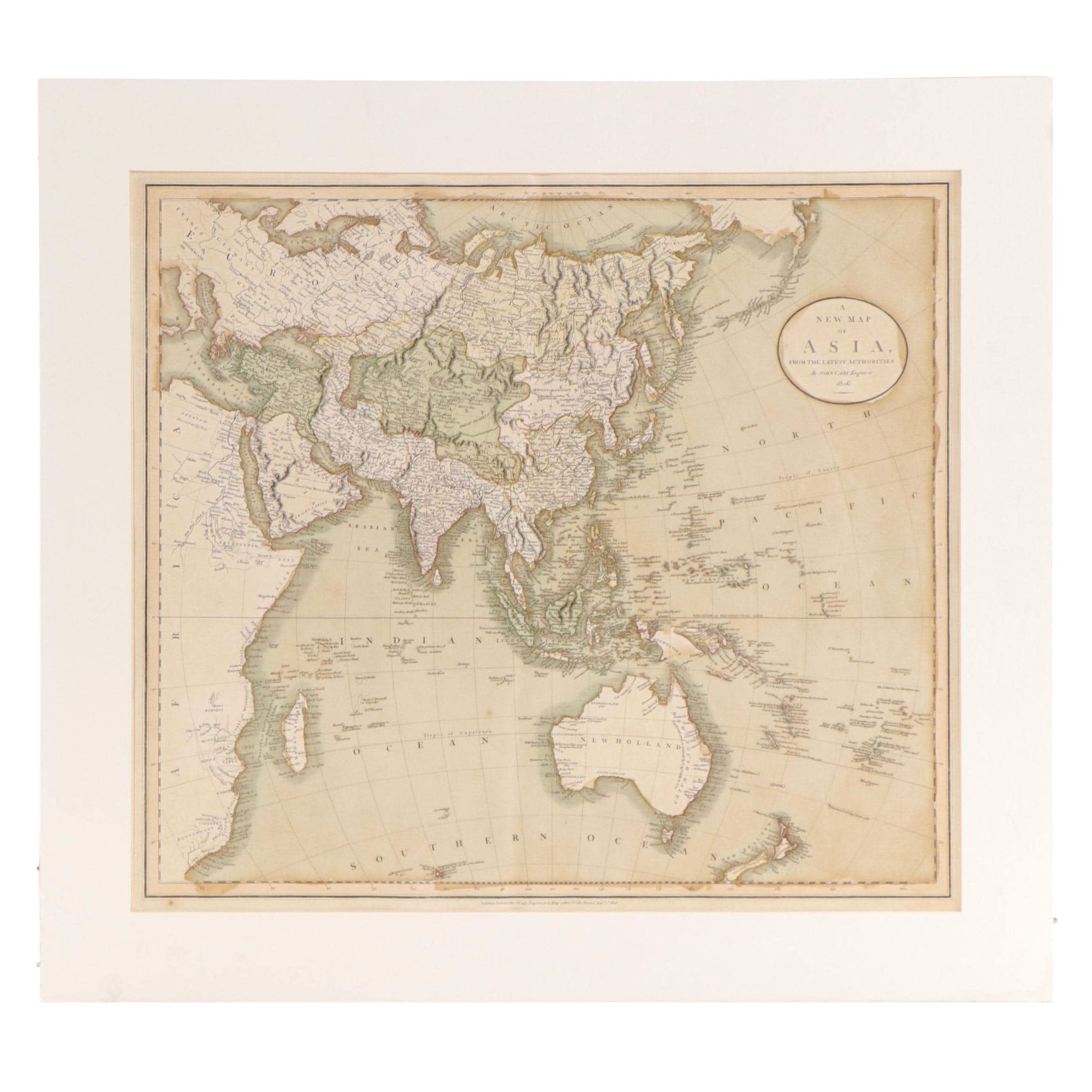 John Cary Map Engraving "A New Map of Asia," 1806