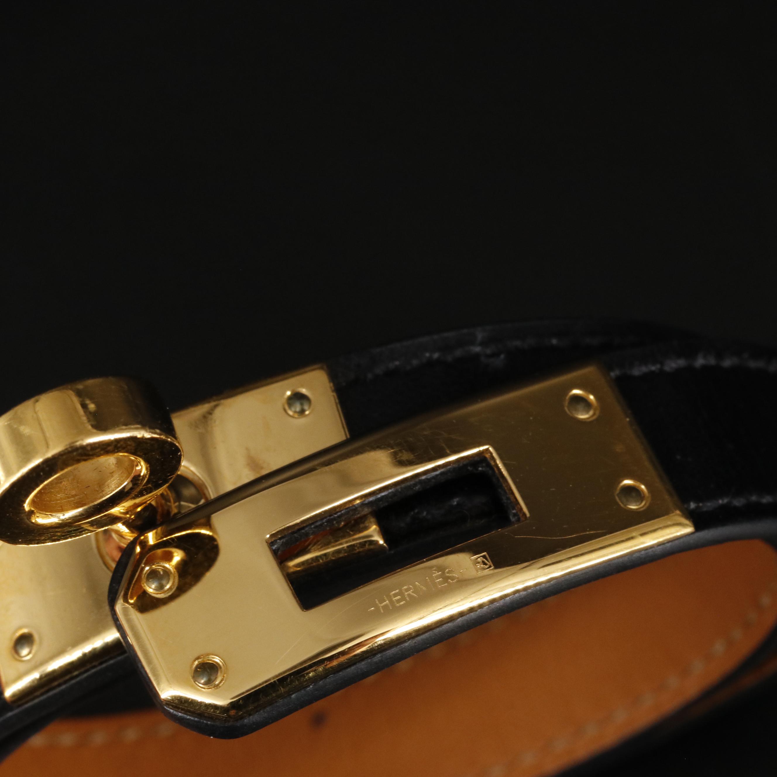 Hermès Black Leather Double Tour Bracelet With Box