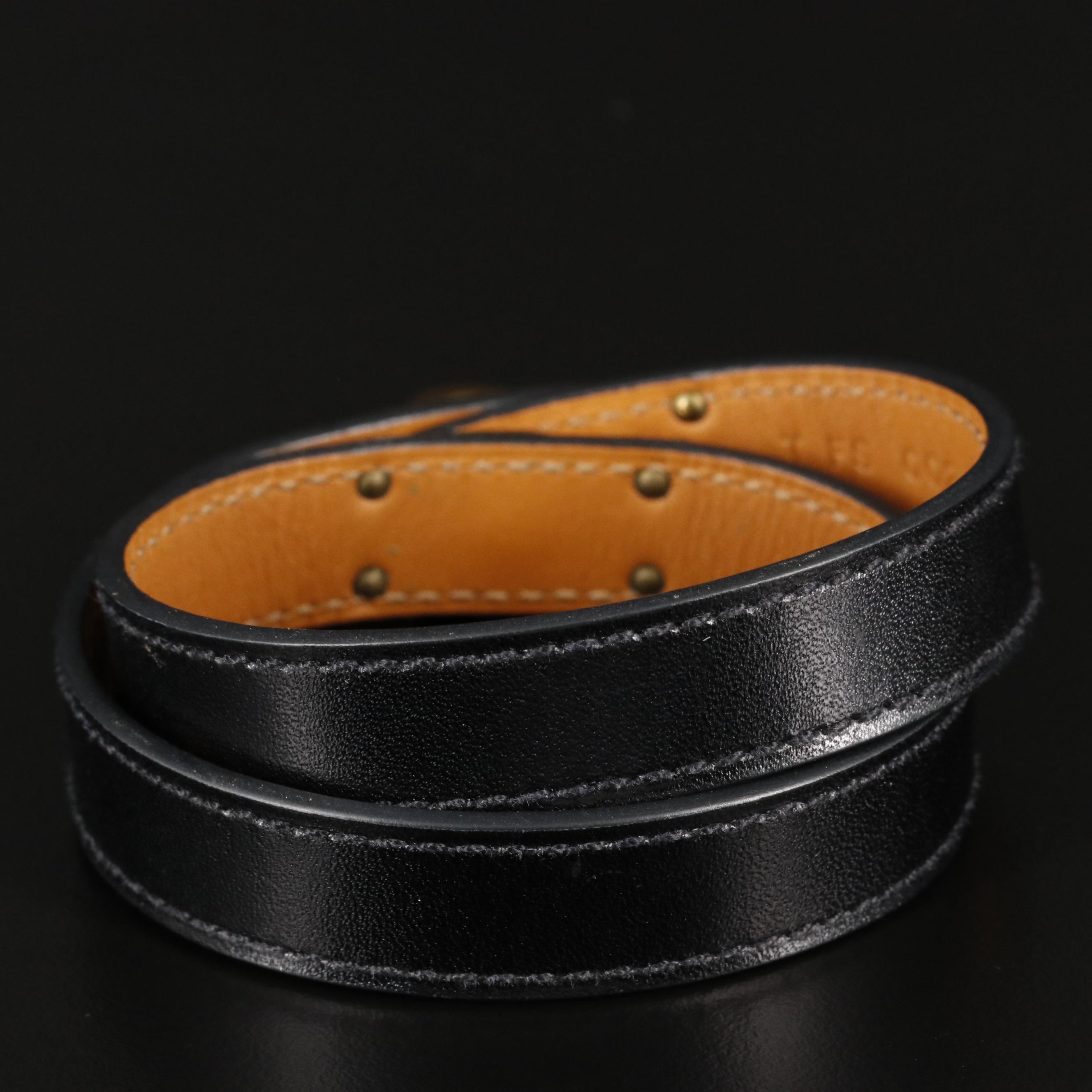 Hermès Black Leather Double Tour Bracelet With Box