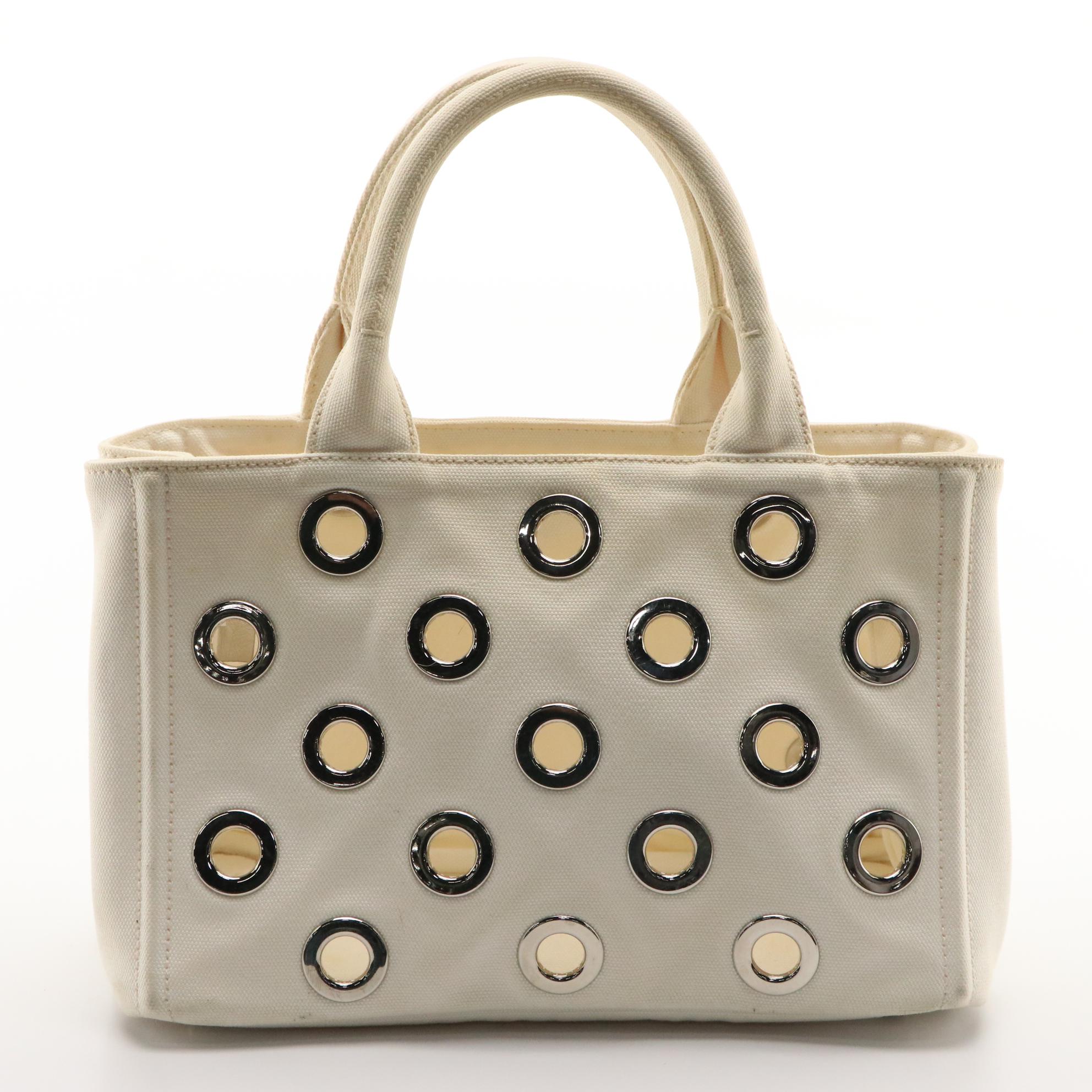 Prada Grommet Canapa Tote Bag in White Canvas
