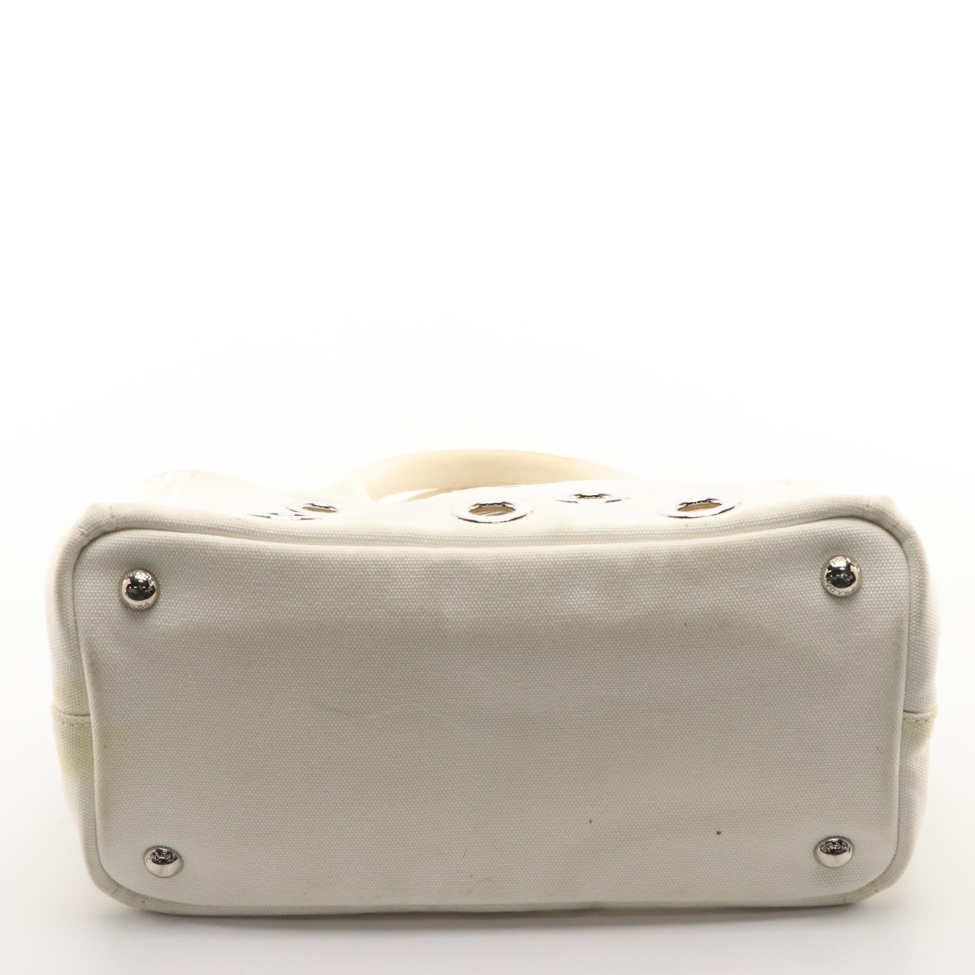 Prada Grommet Canapa Tote Bag in White Canvas