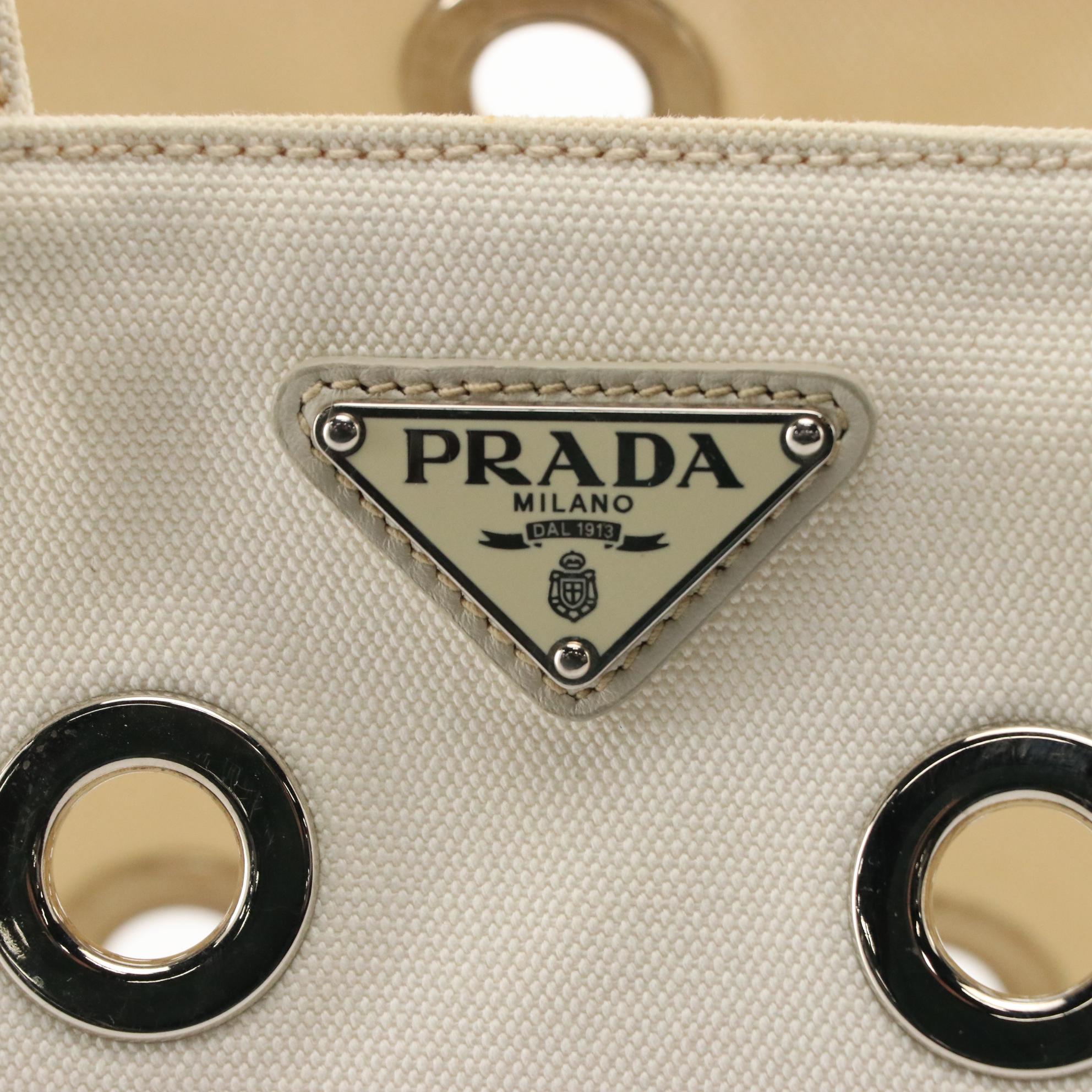 Prada Grommet Canapa Tote Bag in White Canvas