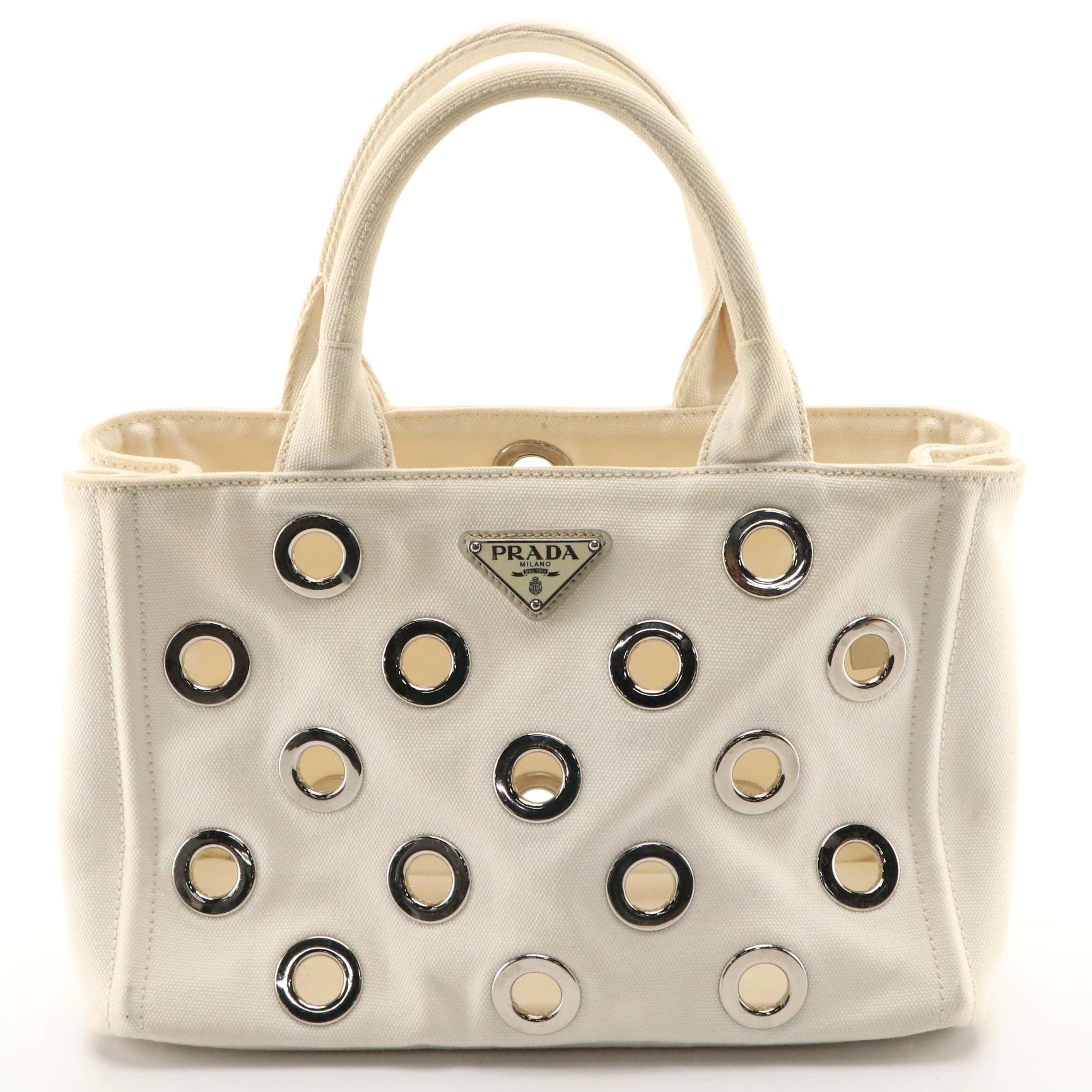 Prada Grommet Canapa Tote Bag in White Canvas