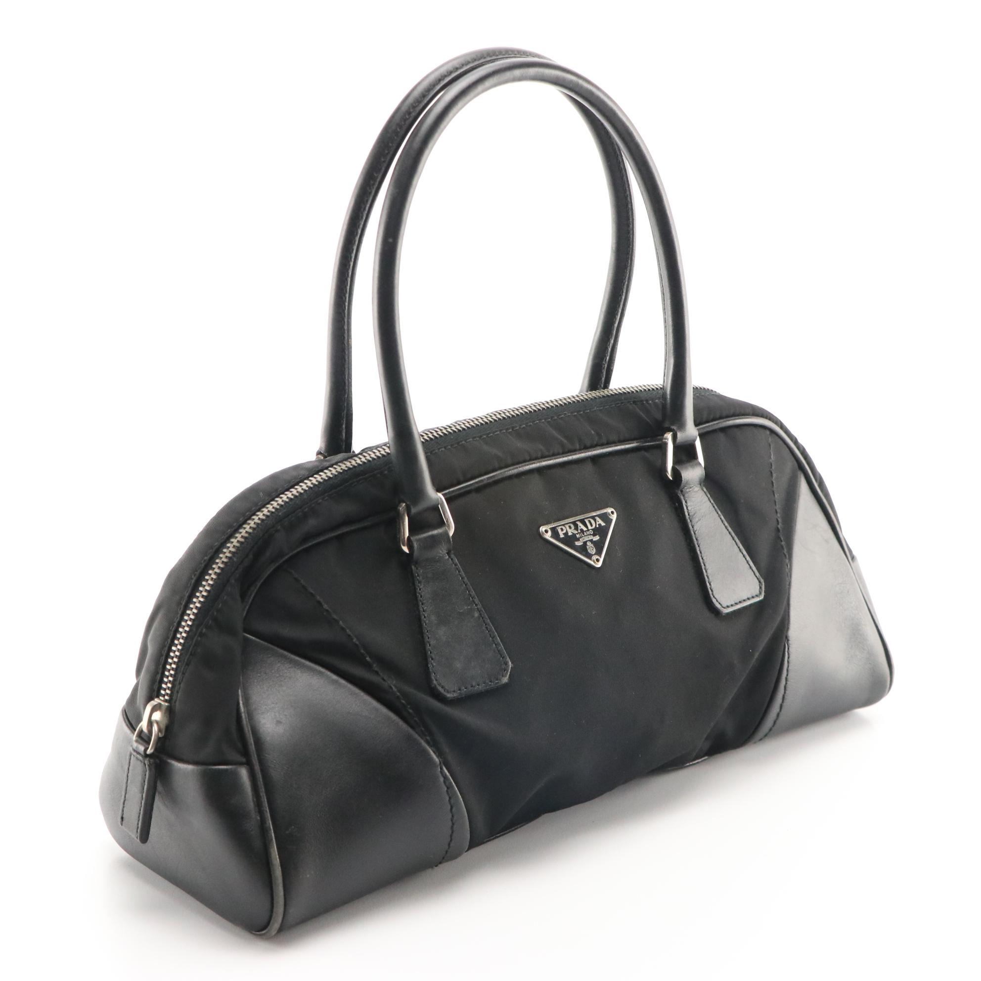 Prada Shoulder Bag in Black Tessuto Nylon and Leather Trim