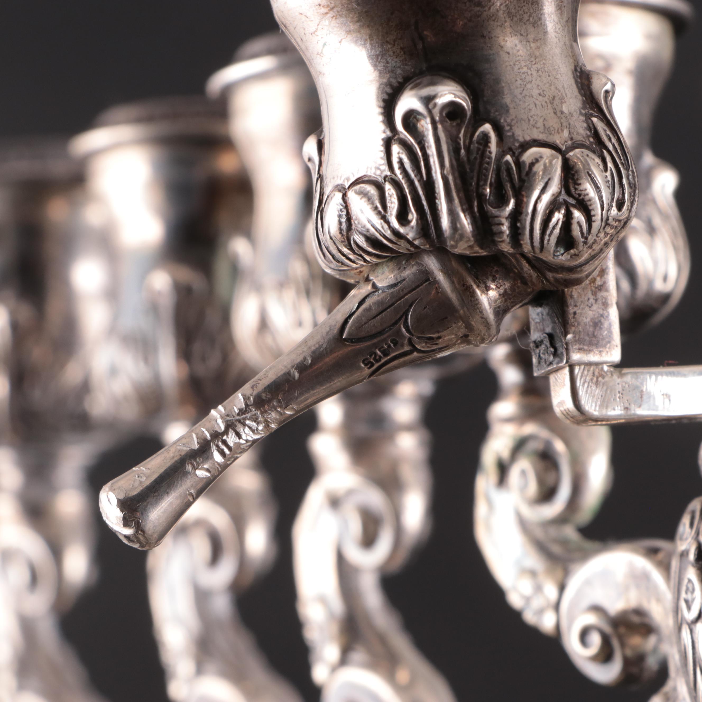 Antique Sterling Silver Hanukkah Oil Lamp with Detachable Oil Jug