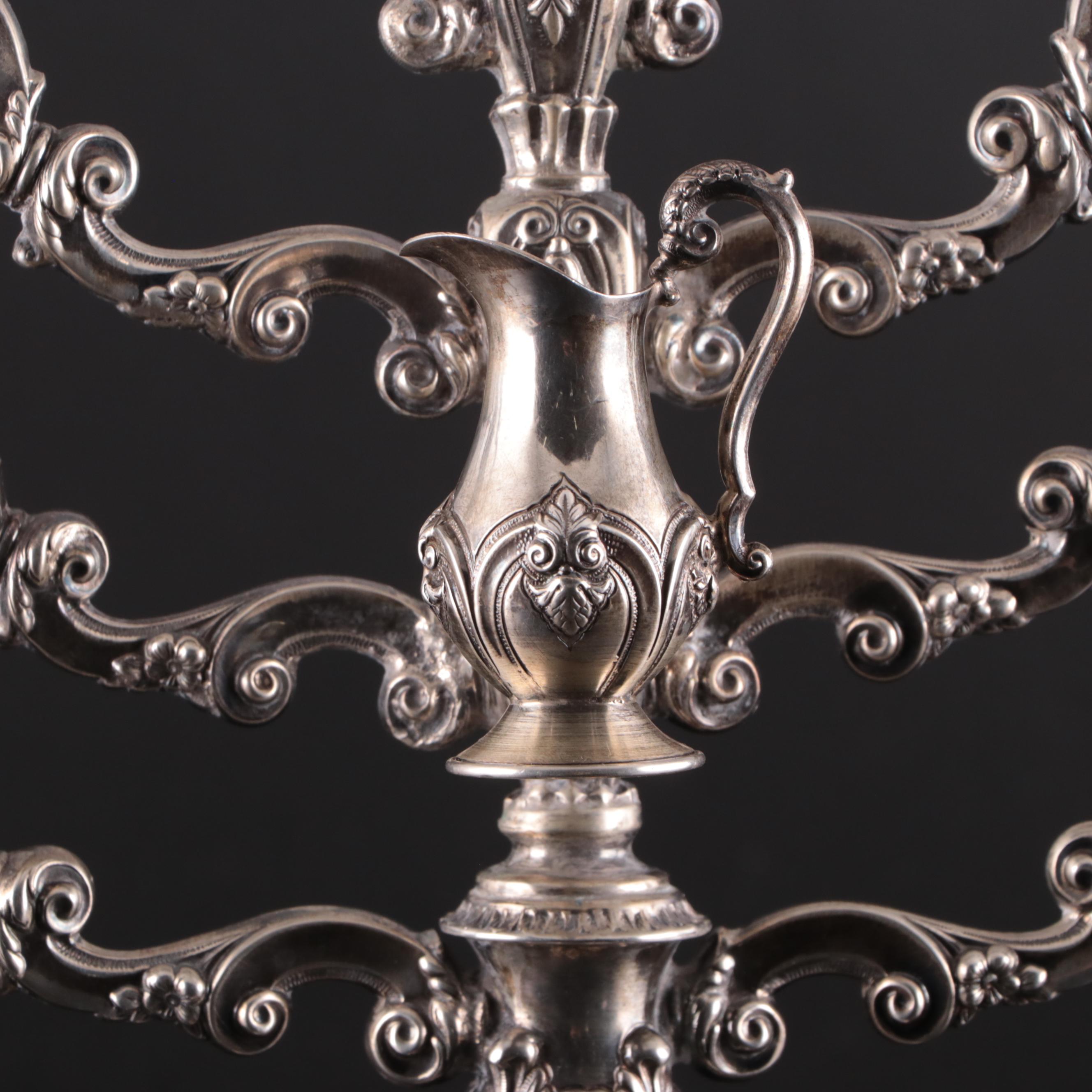 Antique Sterling Silver Hanukkah Oil Lamp with Detachable Oil Jug