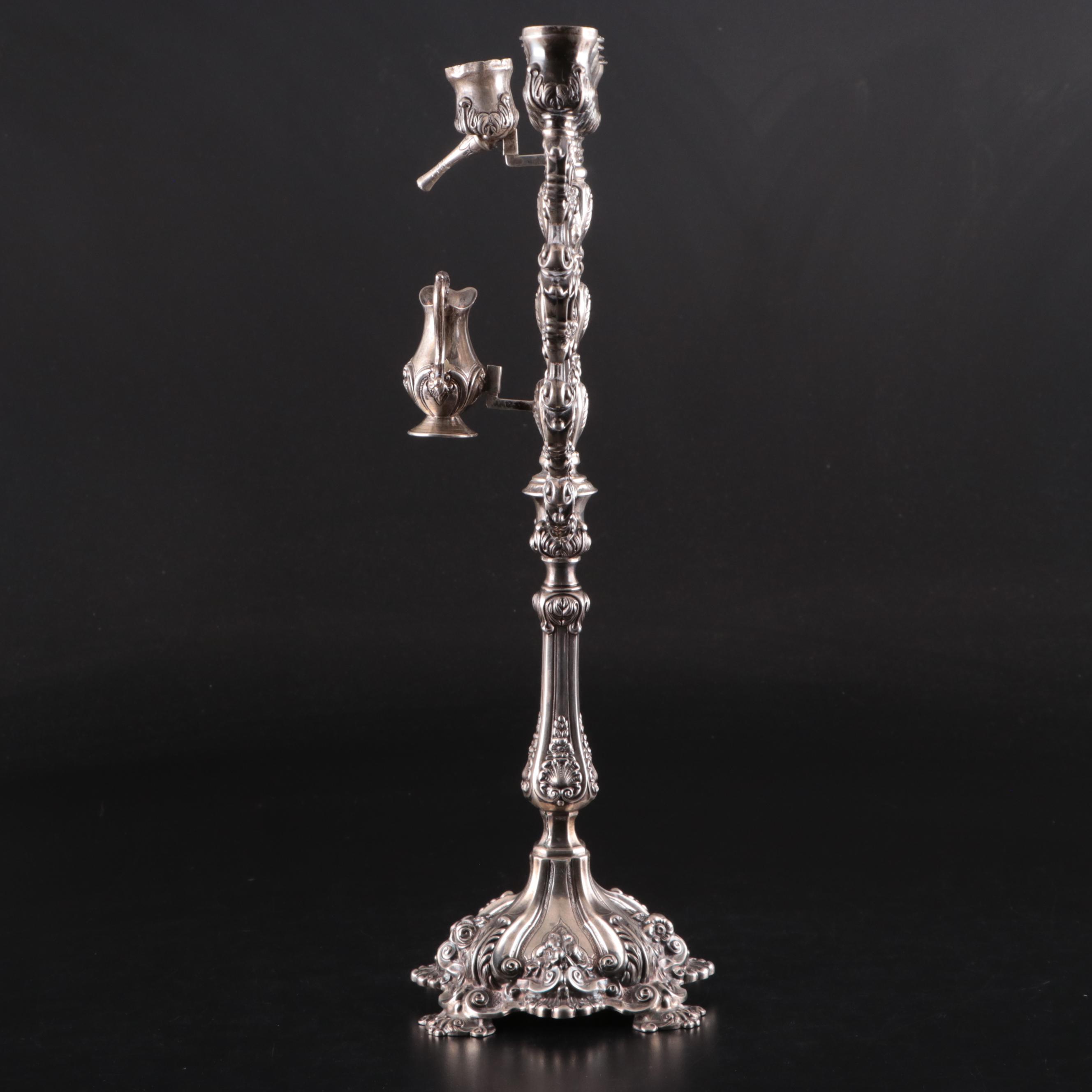 Antique Sterling Silver Hanukkah Oil Lamp with Detachable Oil Jug