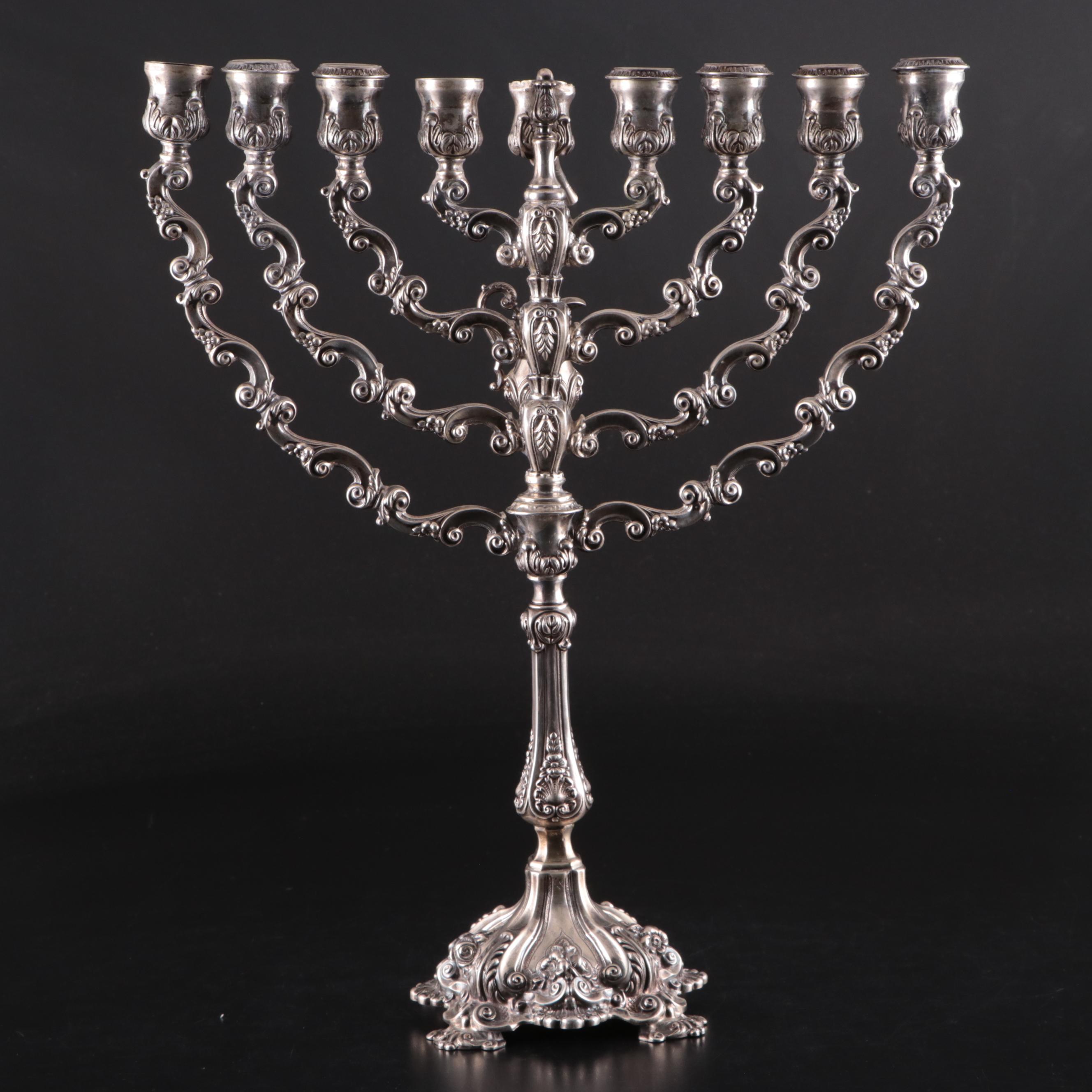 Antique Sterling Silver Hanukkah Oil Lamp with Detachable Oil Jug