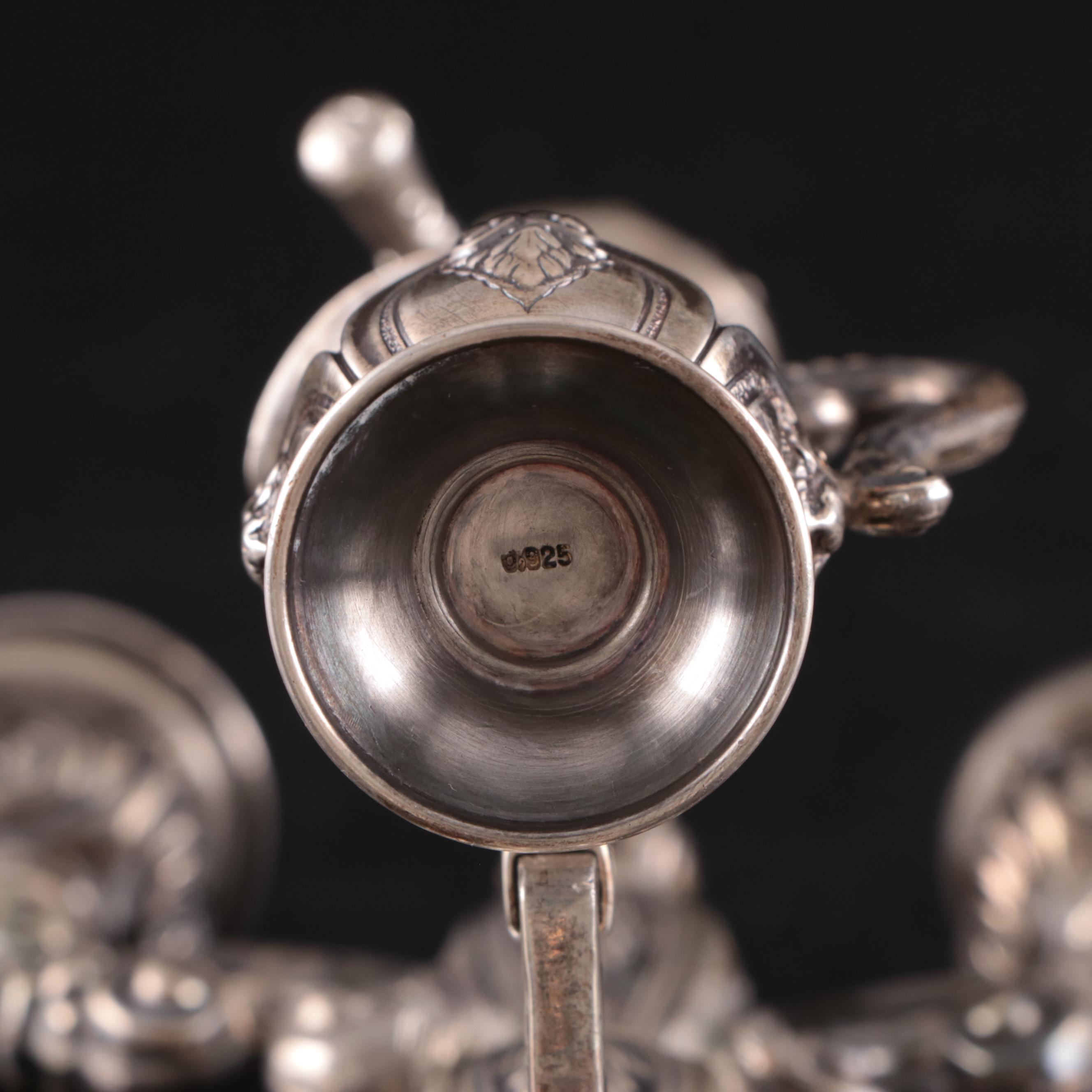 Antique Sterling Silver Hanukkah Oil Lamp with Detachable Oil Jug