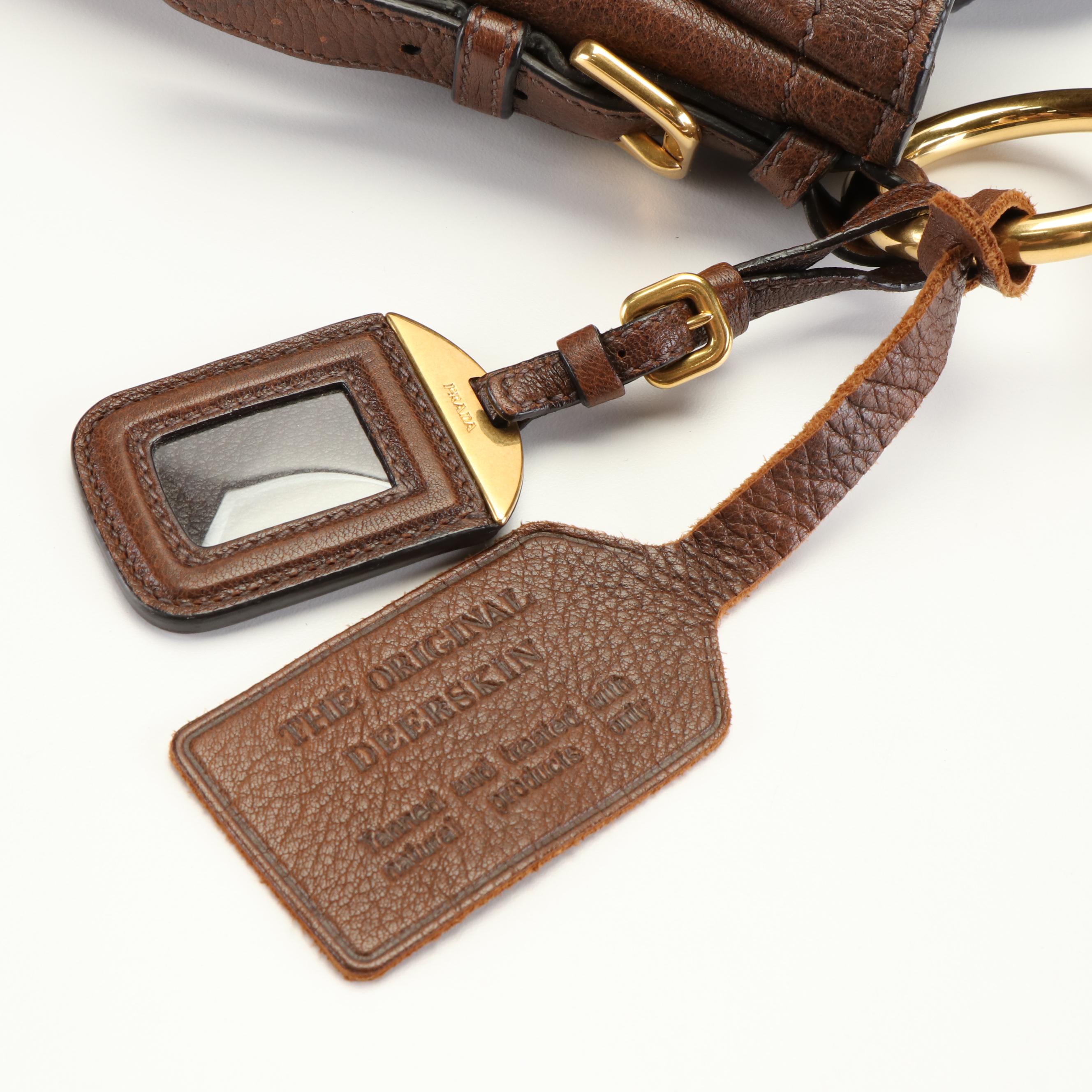 Prada Brown Textured Deerskin Bottom Zip Around Hobo Tote