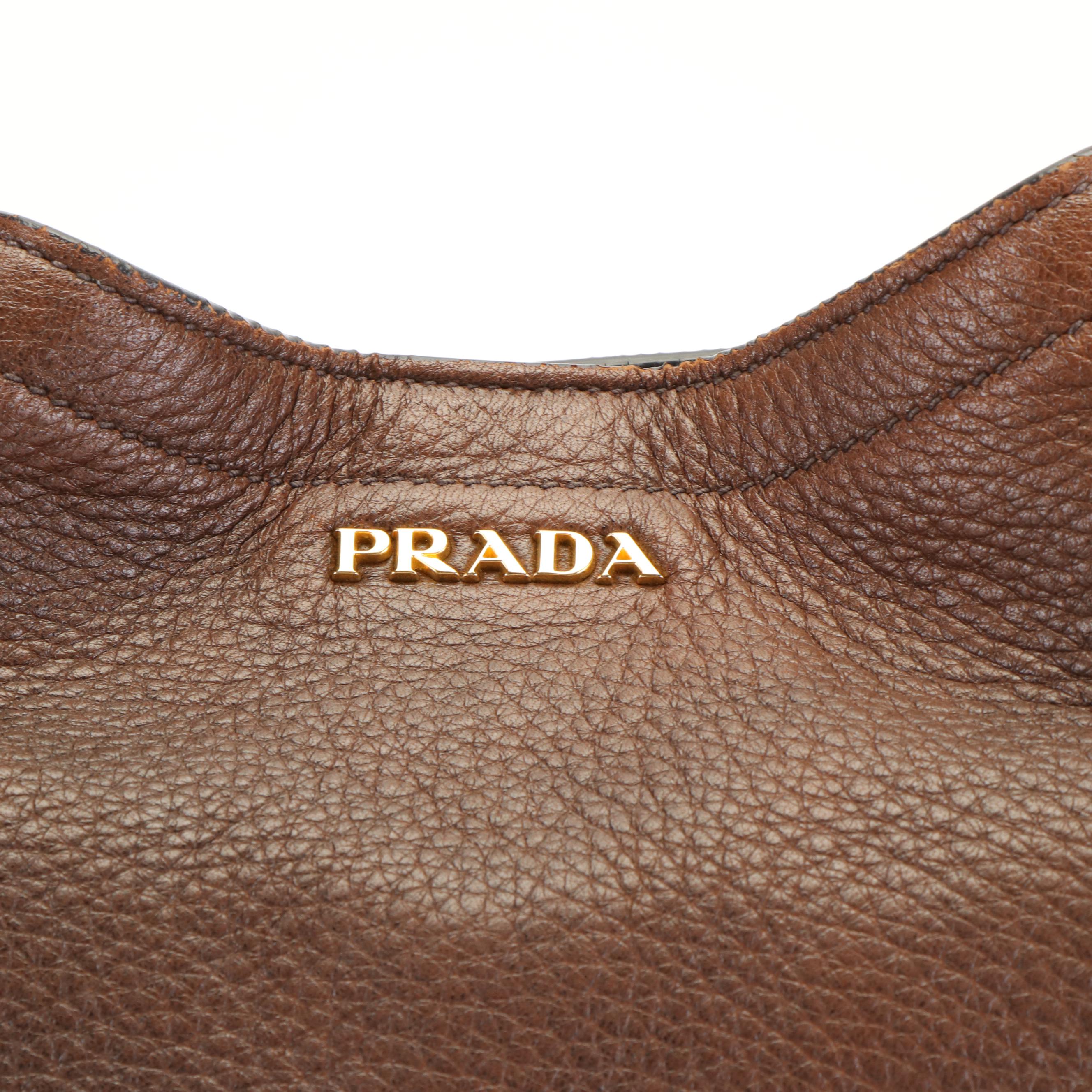 Prada Brown Textured Deerskin Bottom Zip Around Hobo Tote