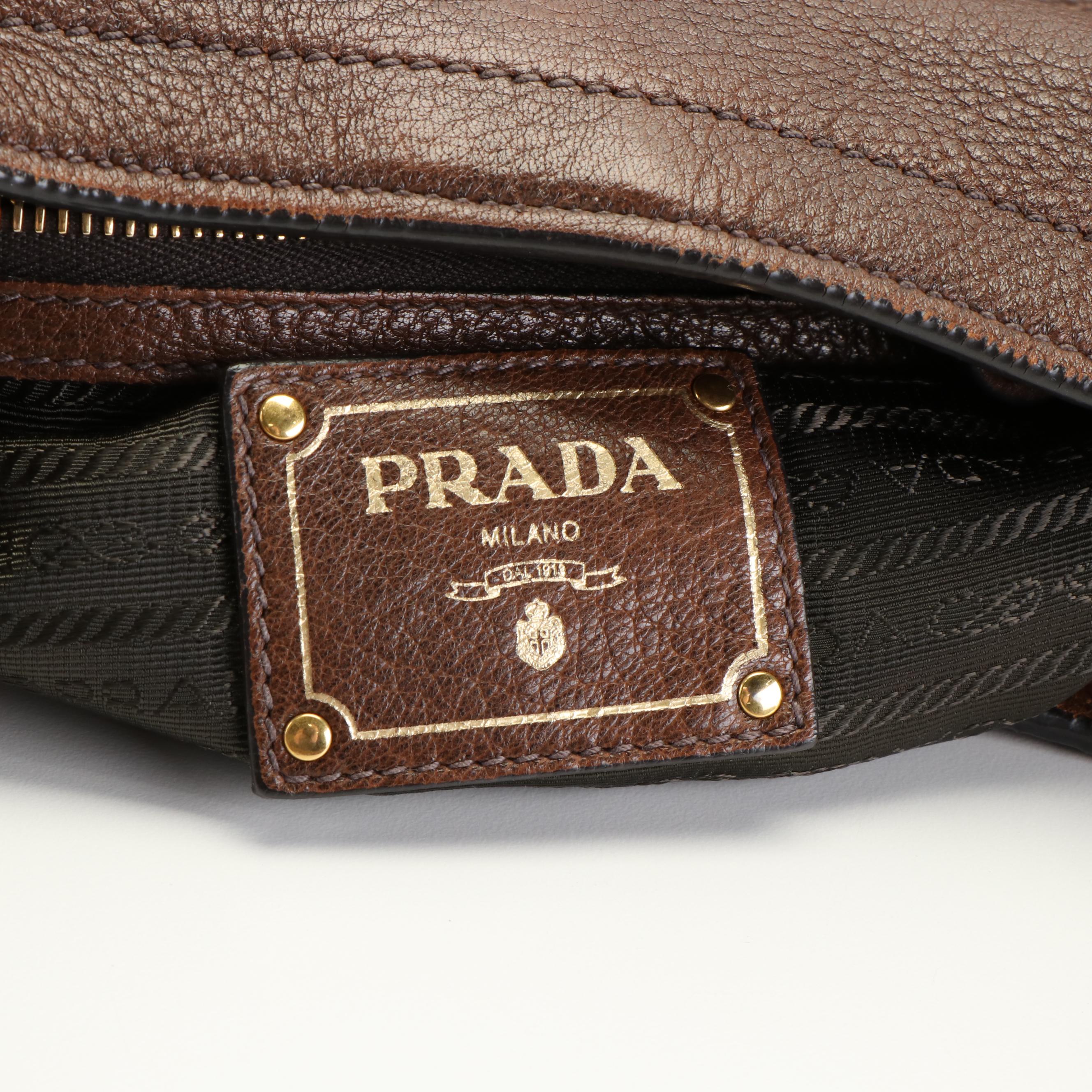 Prada Brown Textured Deerskin Bottom Zip Around Hobo Tote