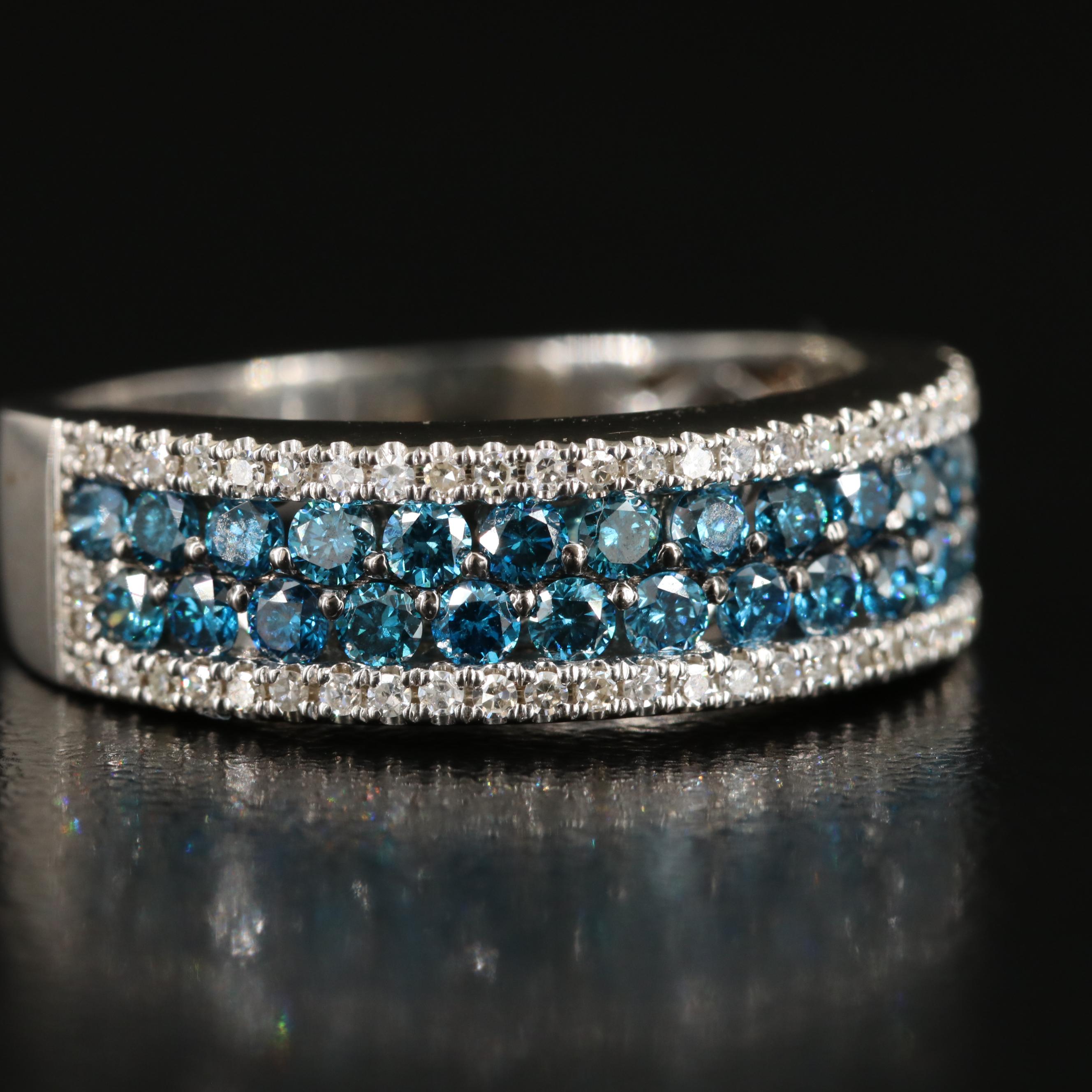 EFFY 14K 1.18 CTW Diamond Ring Including Fancy Blue Stones