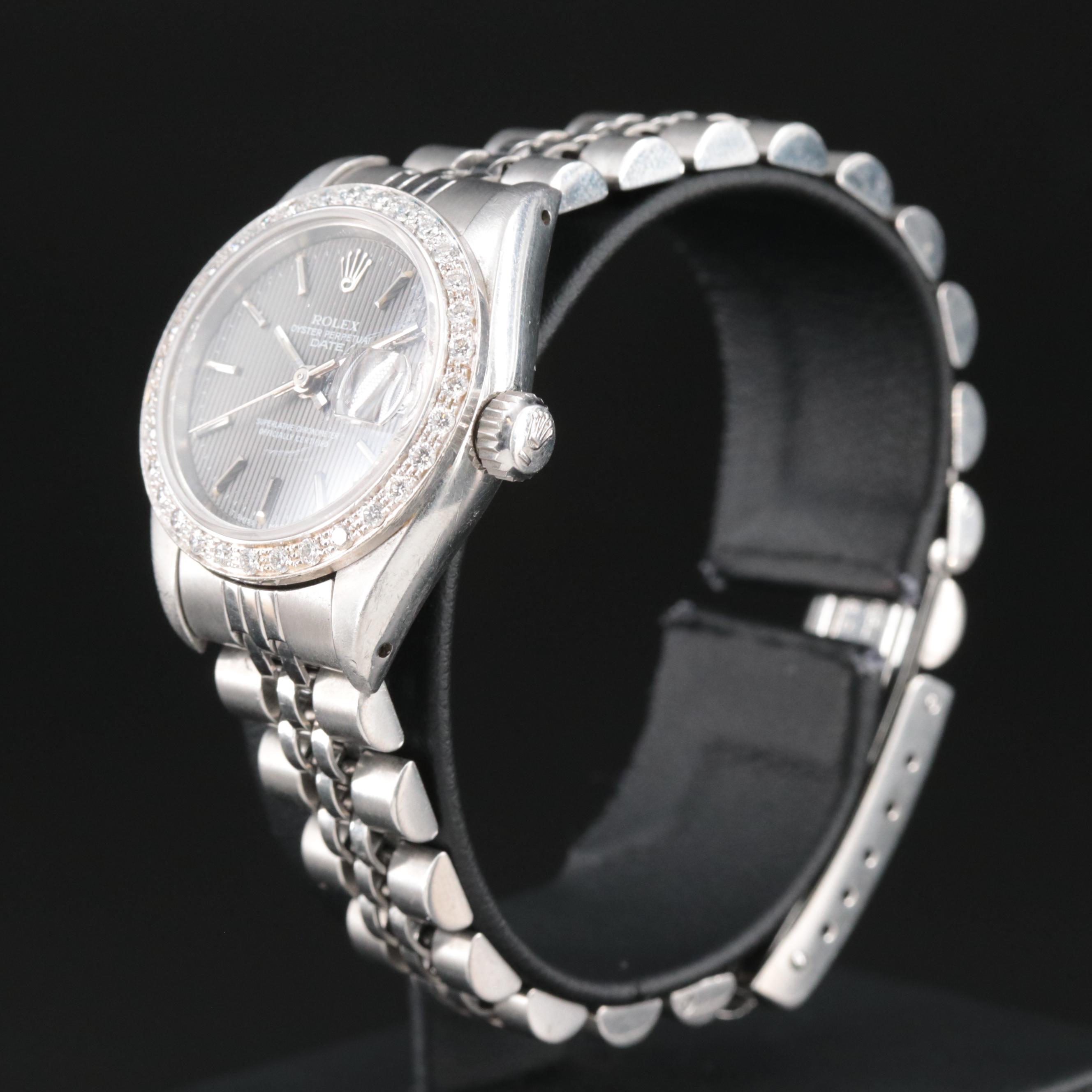 1991 Rolex Custom Diamond Bezel Oyster Perpetual Date Watch