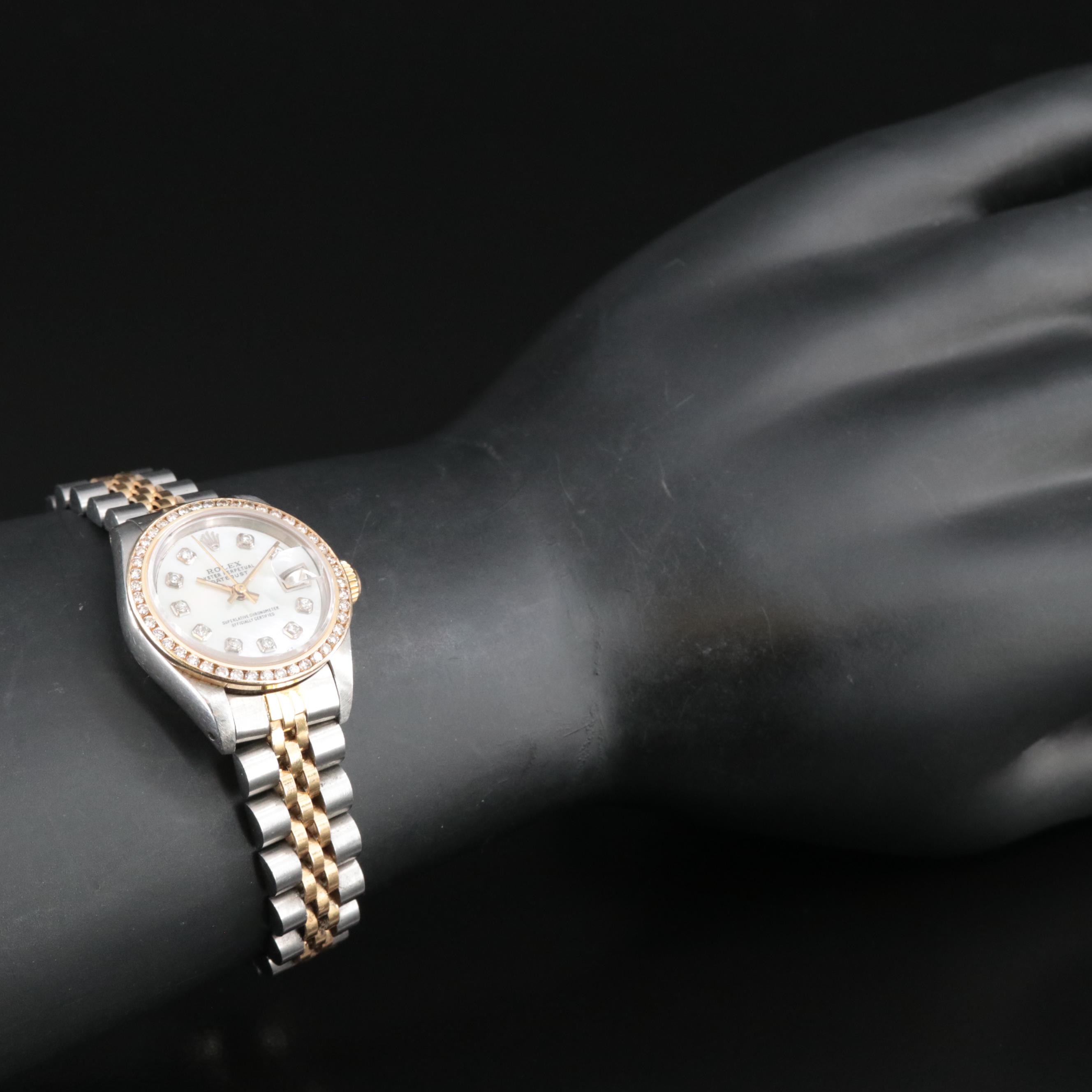 Rolex Custom Diamond Bezel, Custom Mother-of-Pearl and Cubic Zirconia Watch