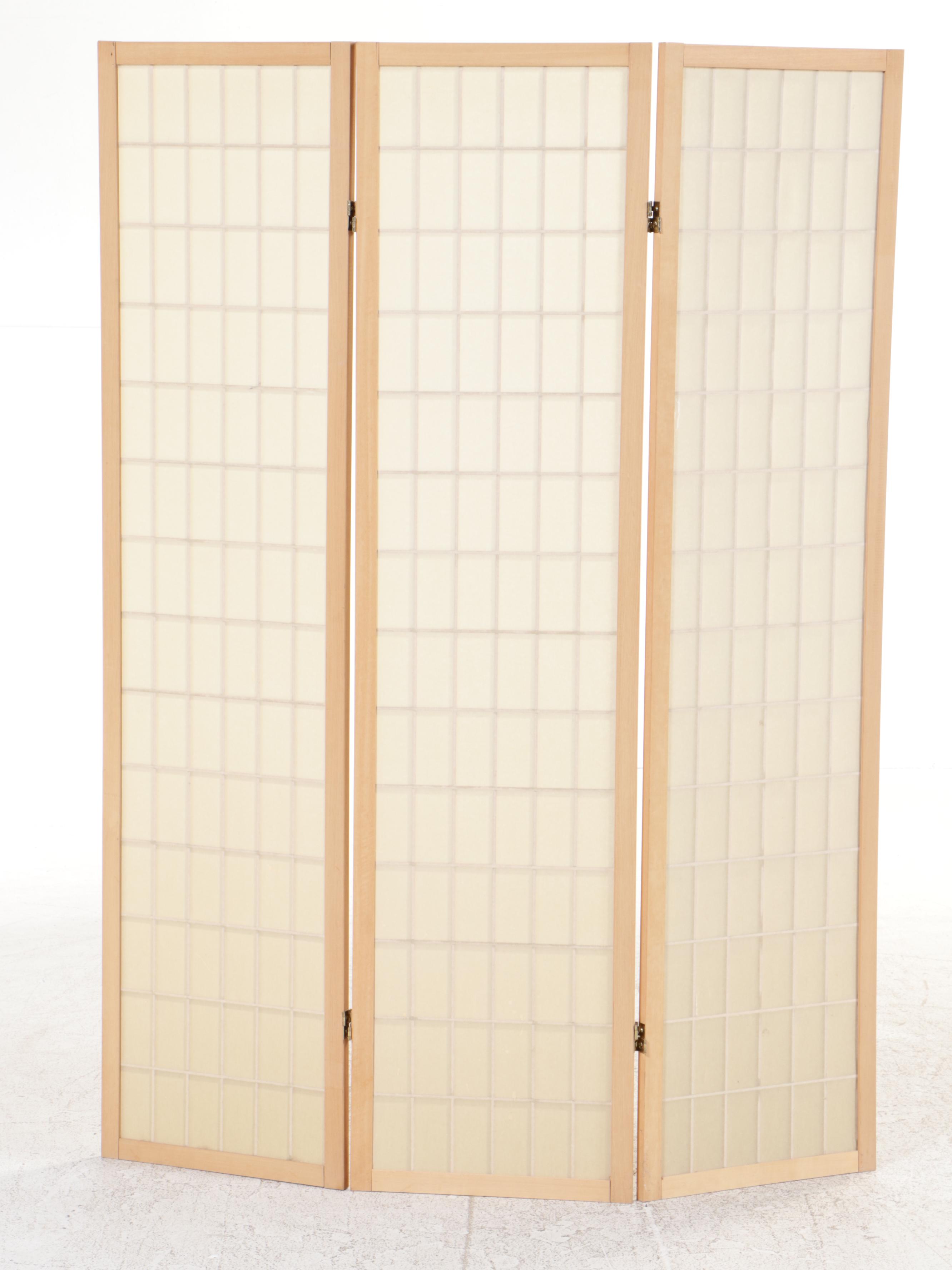 Pair of Japanese Style Hardwood and Paper-Lined Three-Fold "Shoji" Screens