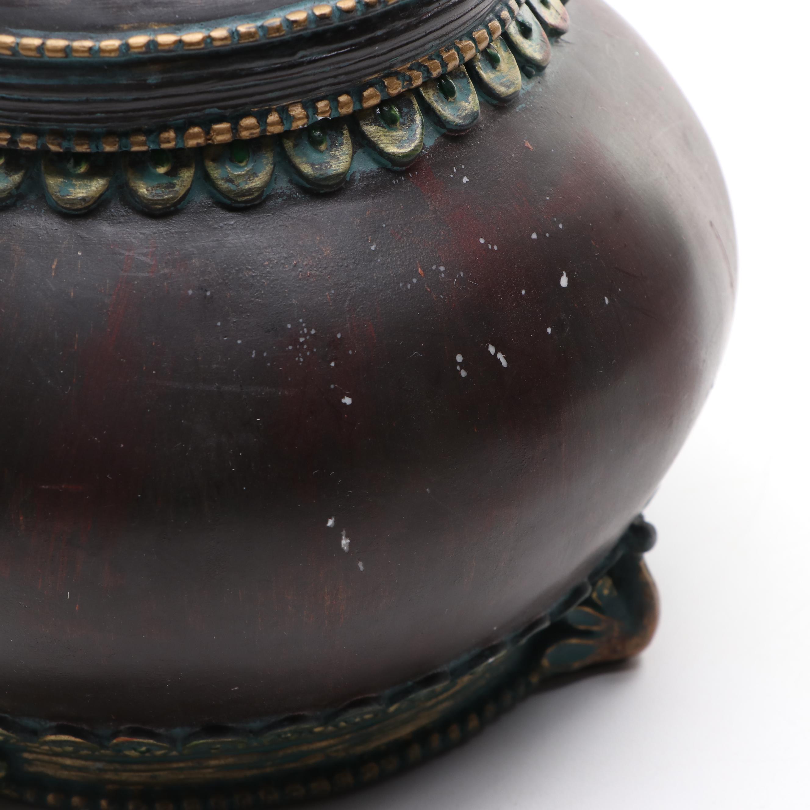 Bombay Wooden box with Resin Peacock Jar EBTH