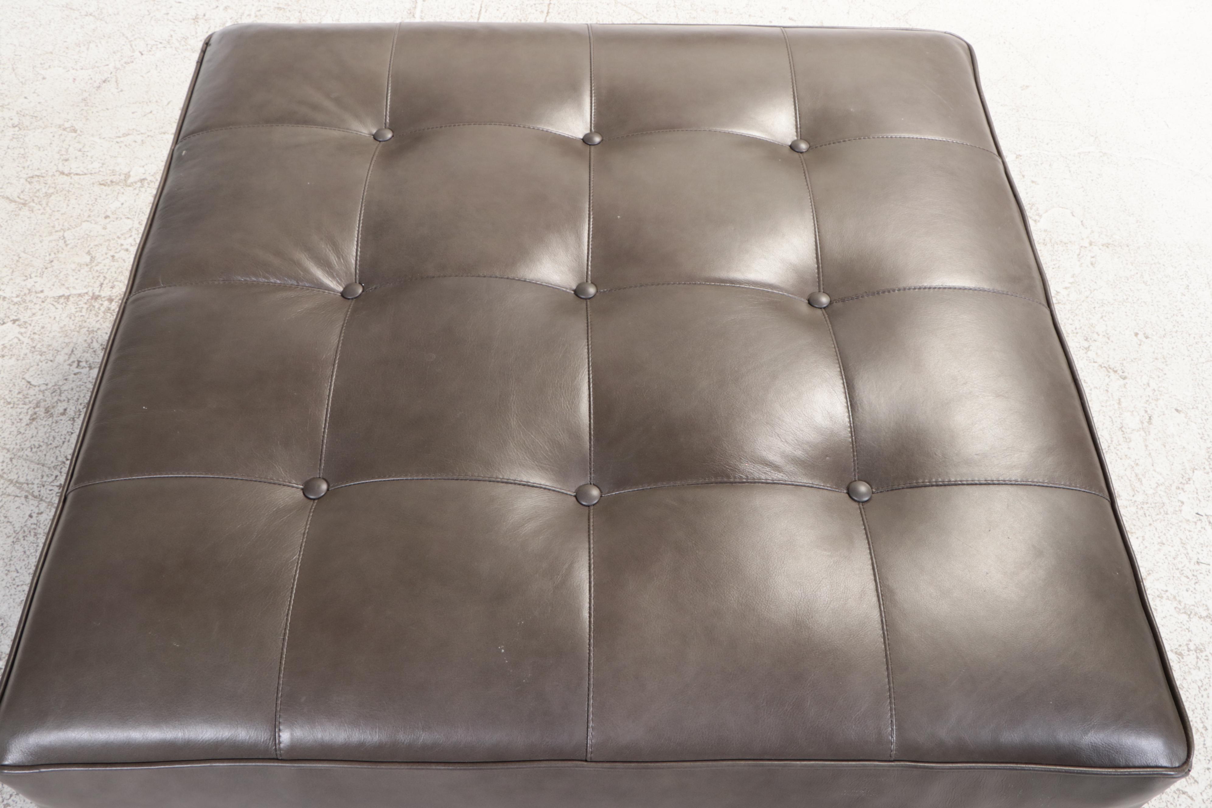 Ethan Allen Button-Tufted Leather Cocktail Ottoman with Nailheads | EBTH