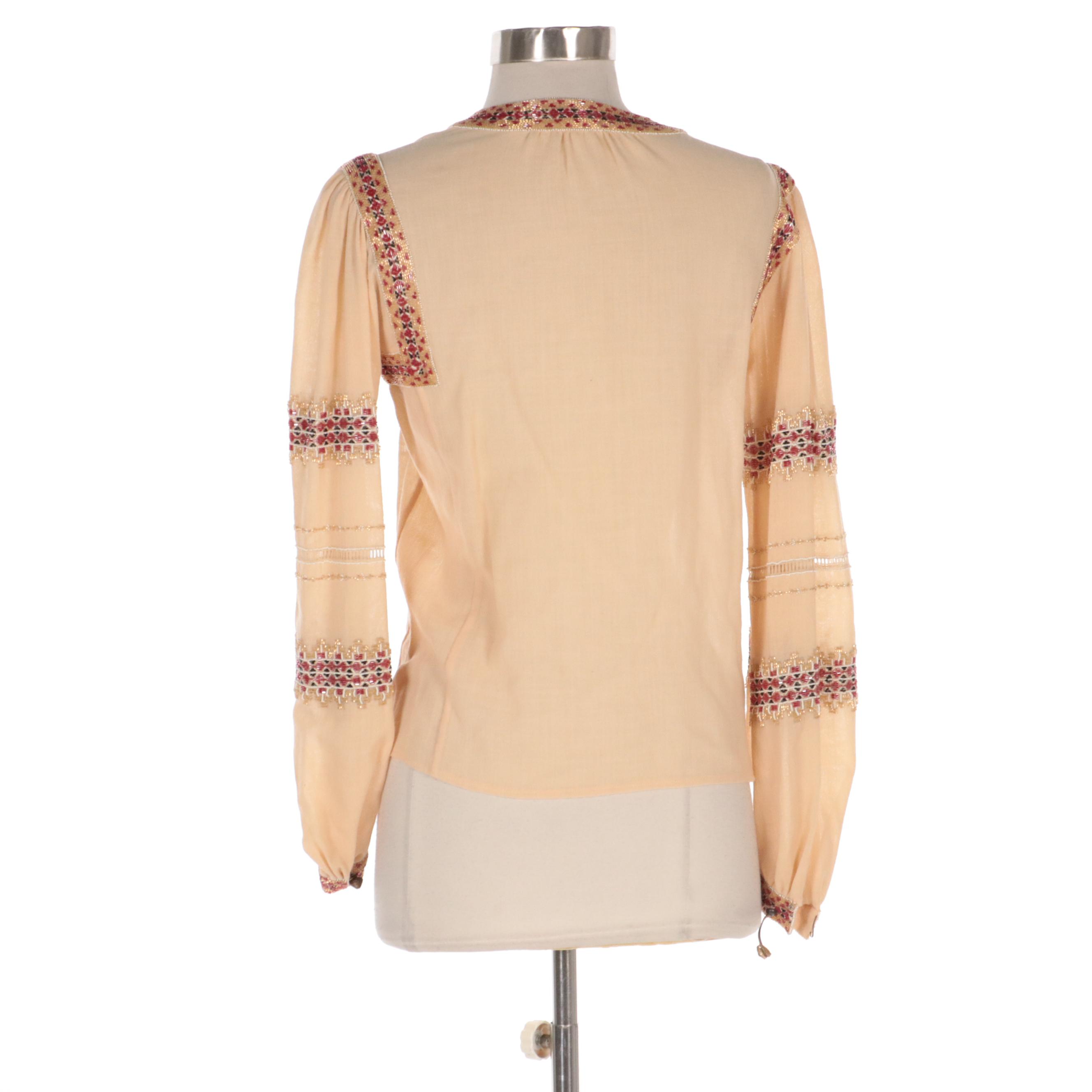 Yves Saint Laurent Bead Embellished Tassel Tie Blouse, 1976 EBTH