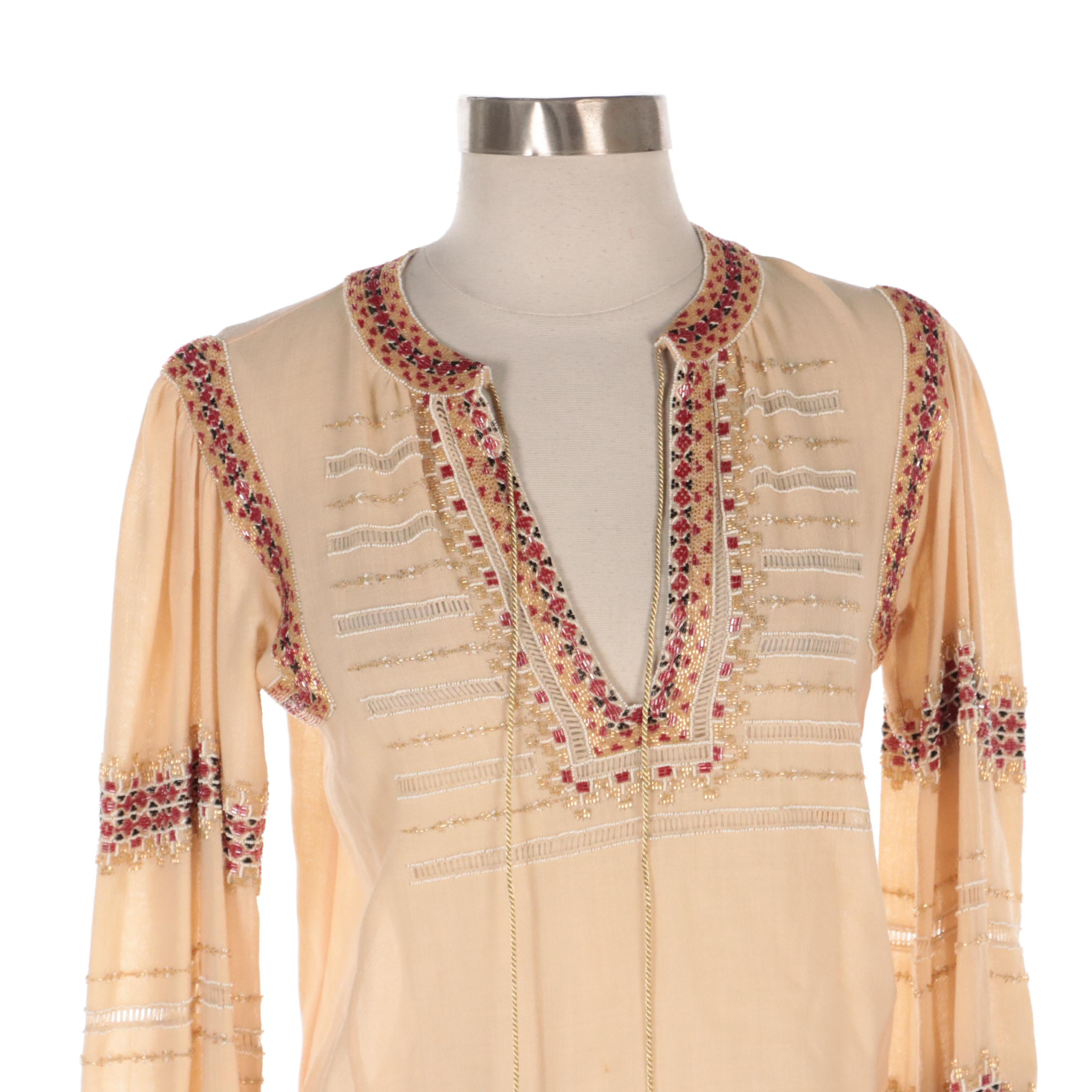 Yves Saint Laurent Bead Embellished Tassel Tie Blouse, 1976 EBTH