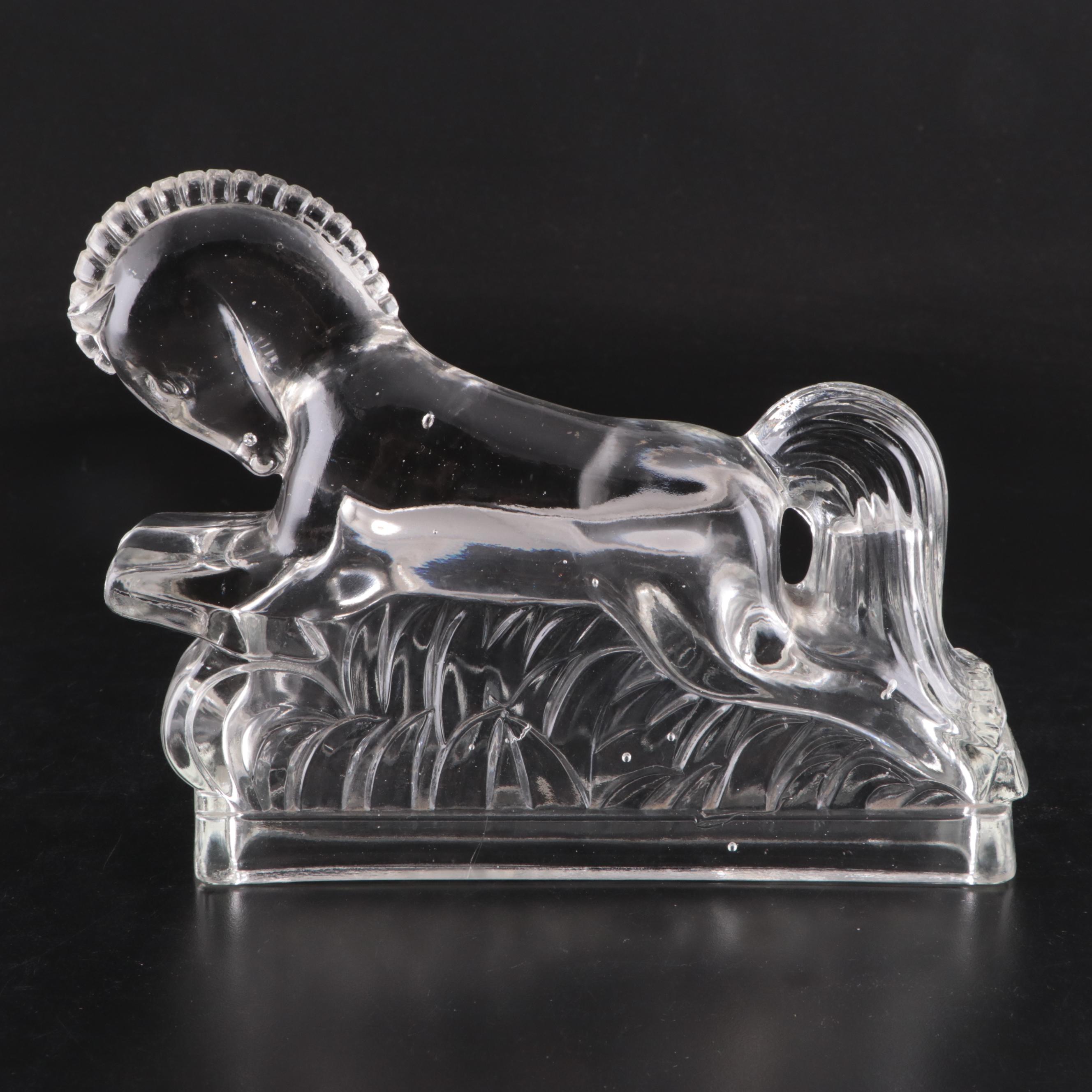 Heisey Glass Angel Fish Bookends with L.E. Smith Glass Jumping Horse Bookends